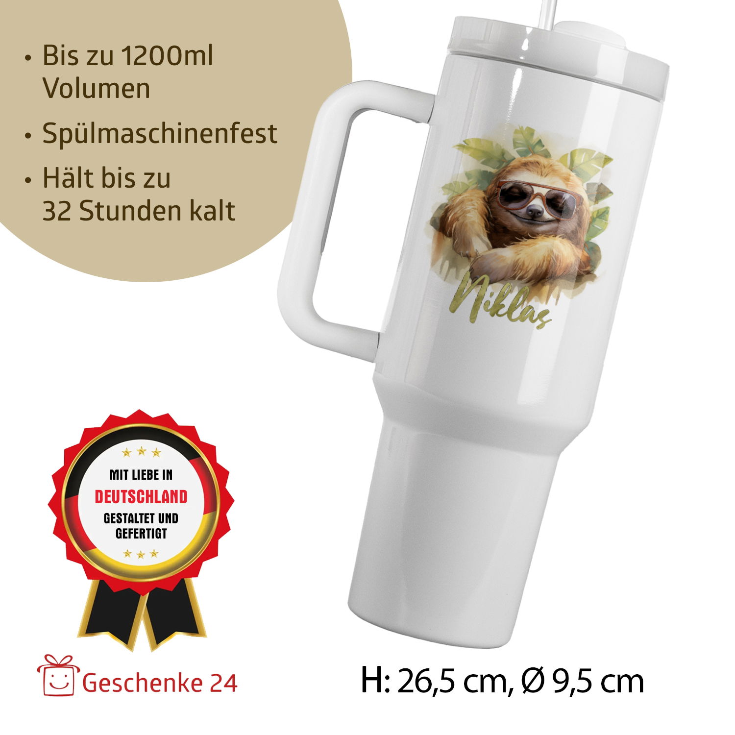 Thermo-Becher mit Griff und Wunschname