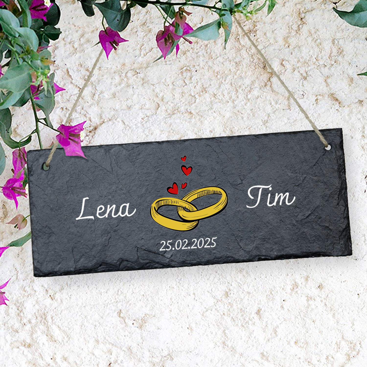 Schieferschild zur Hochzeit mit Personalisierung