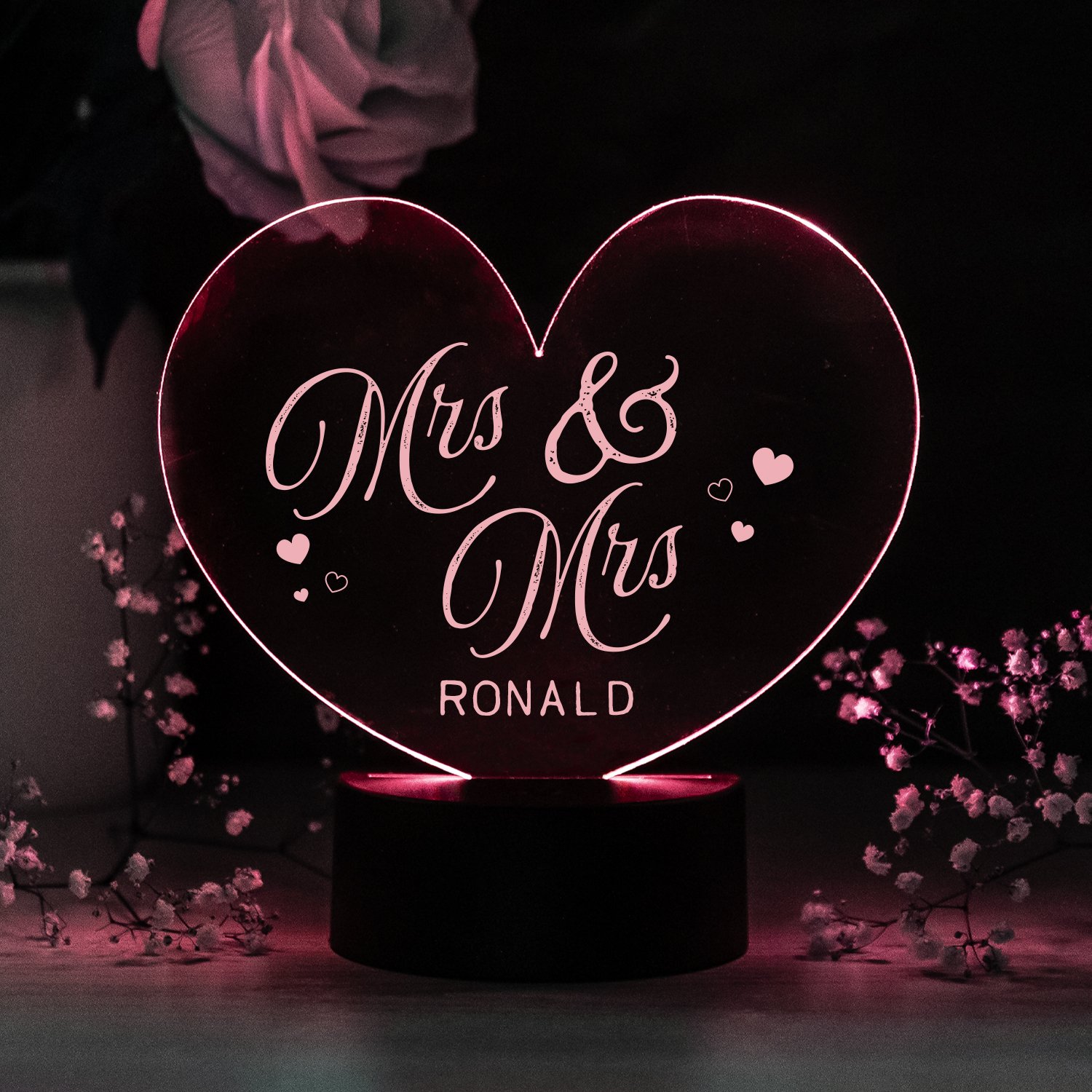 LED-Leuchte Herz - Mr & Mrs mit Personalisierung
