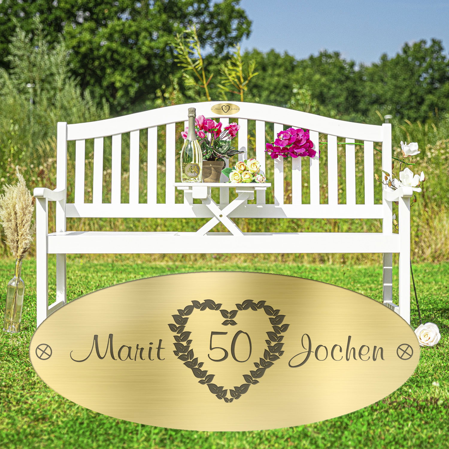 Goldene Hochzeit Bank mit Gravur