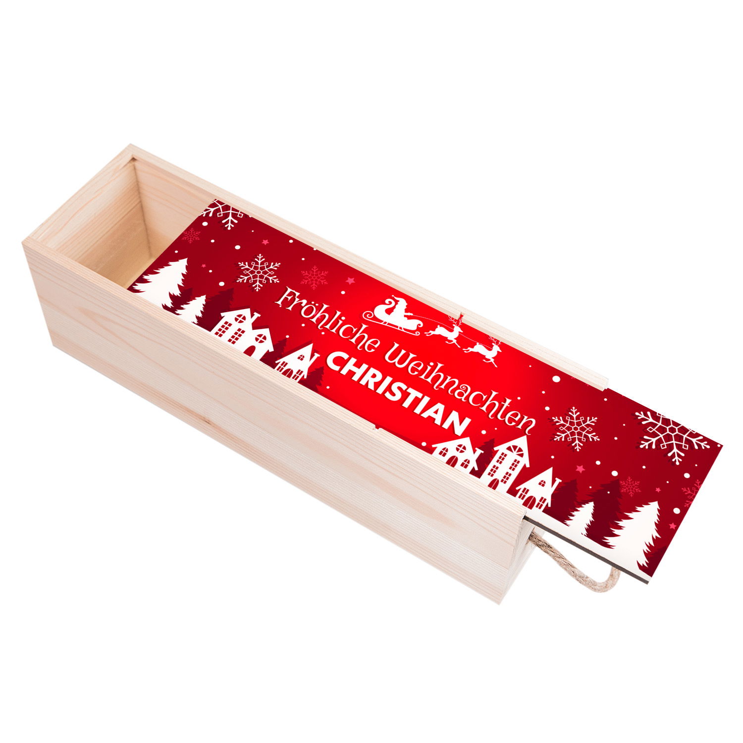 Weihnachtliche Holzbox für Weinflaschen 