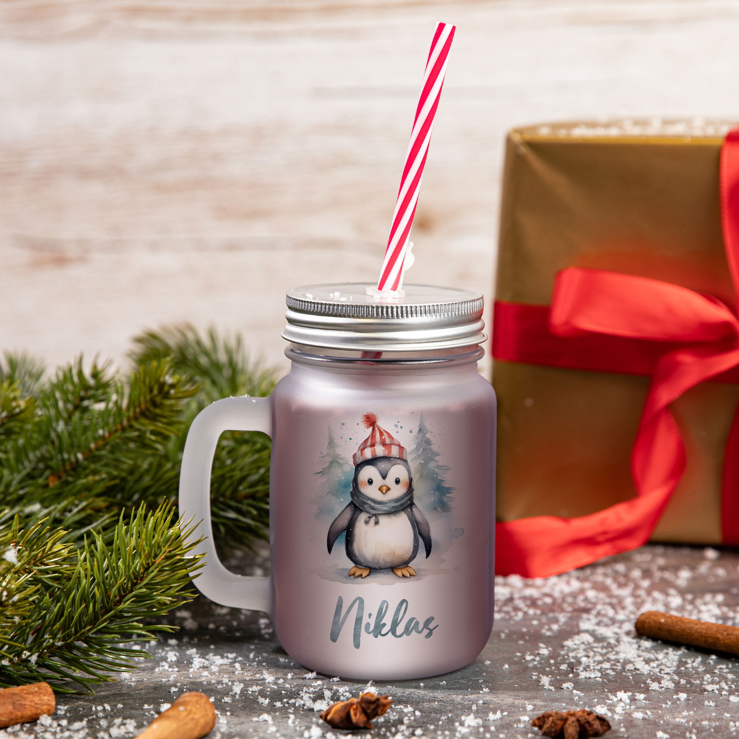 Weihnachtliches Henkelglas mit Wunschname