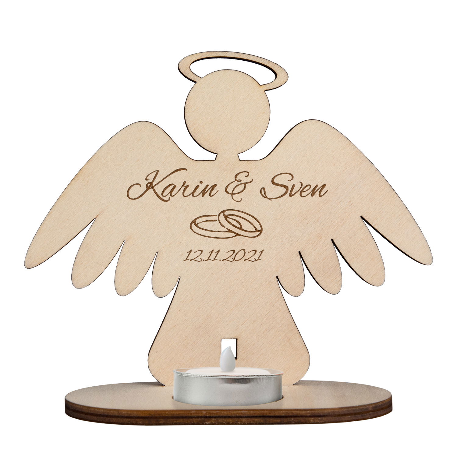 Personalisierter Holzengel zur Hochzeit 