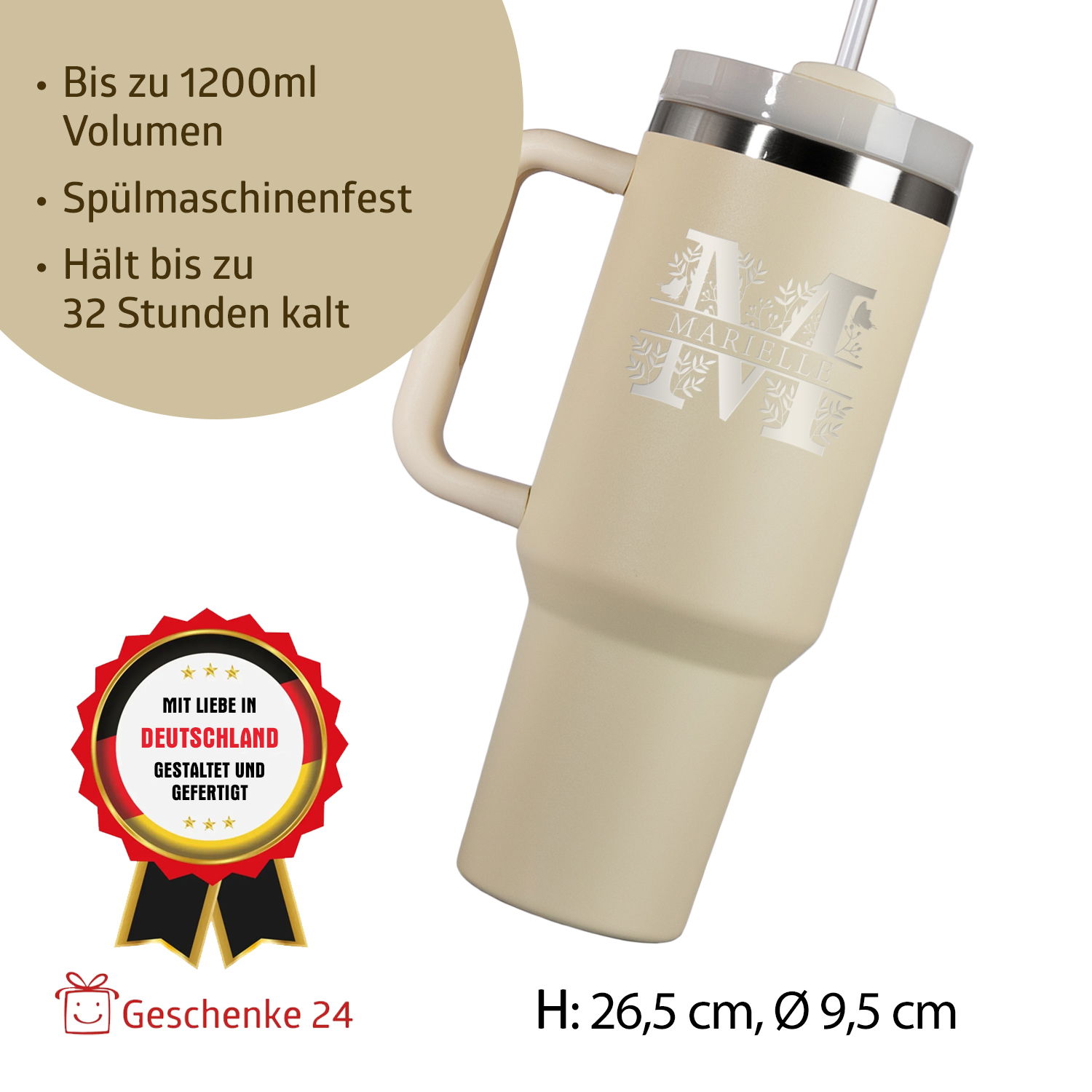 Thermo-Becher mit Griff und Deiner Gravur