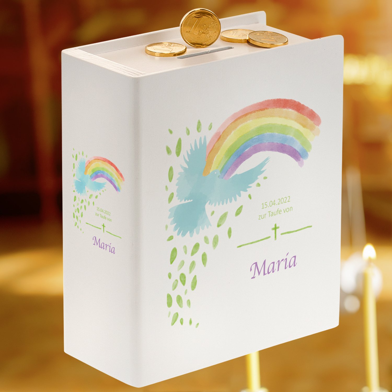 Sparbuch zur Taufe - Regenbogen mit Personalisierung