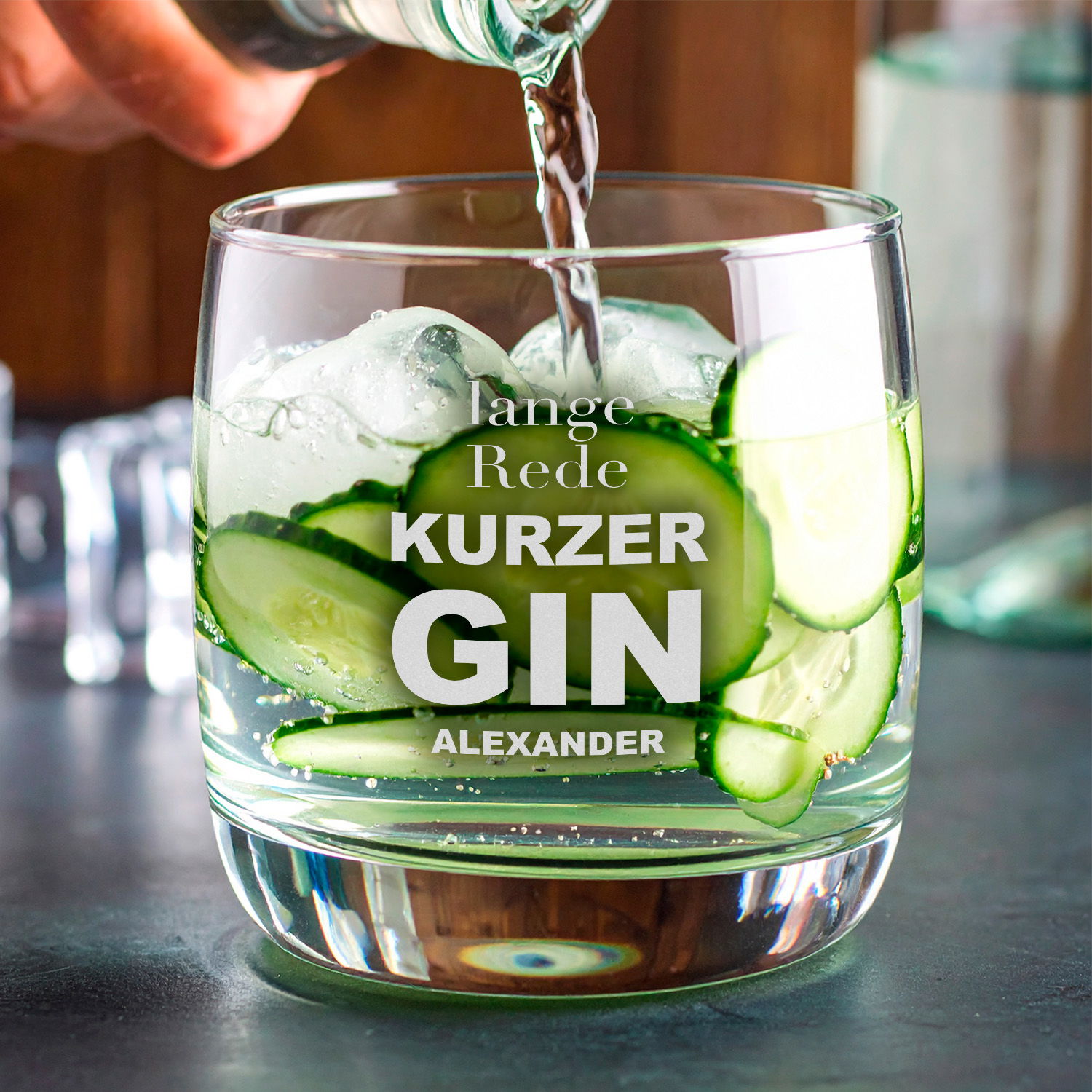 Ginglas mit graviertem Spruch
