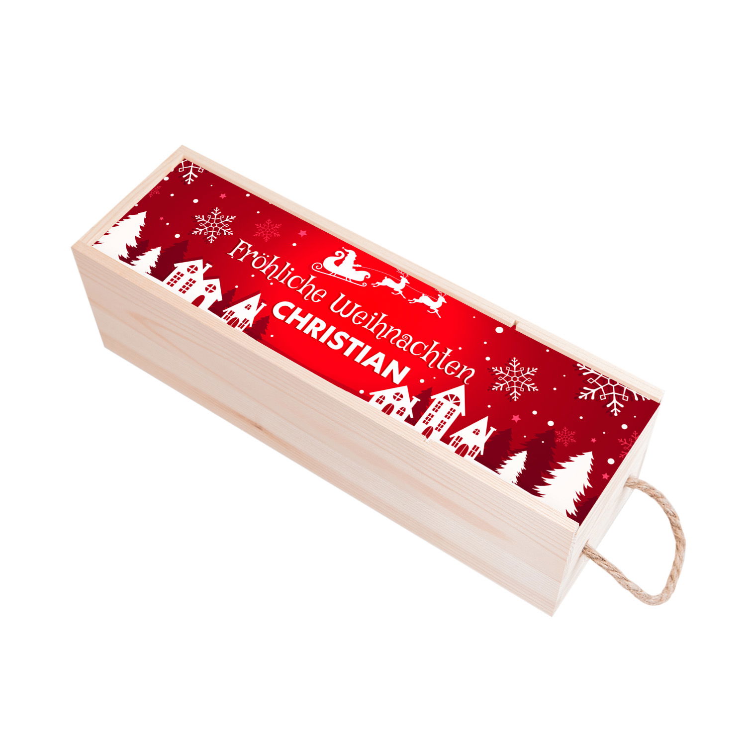 Weihnachtliche Holzbox für Weinflaschen 
