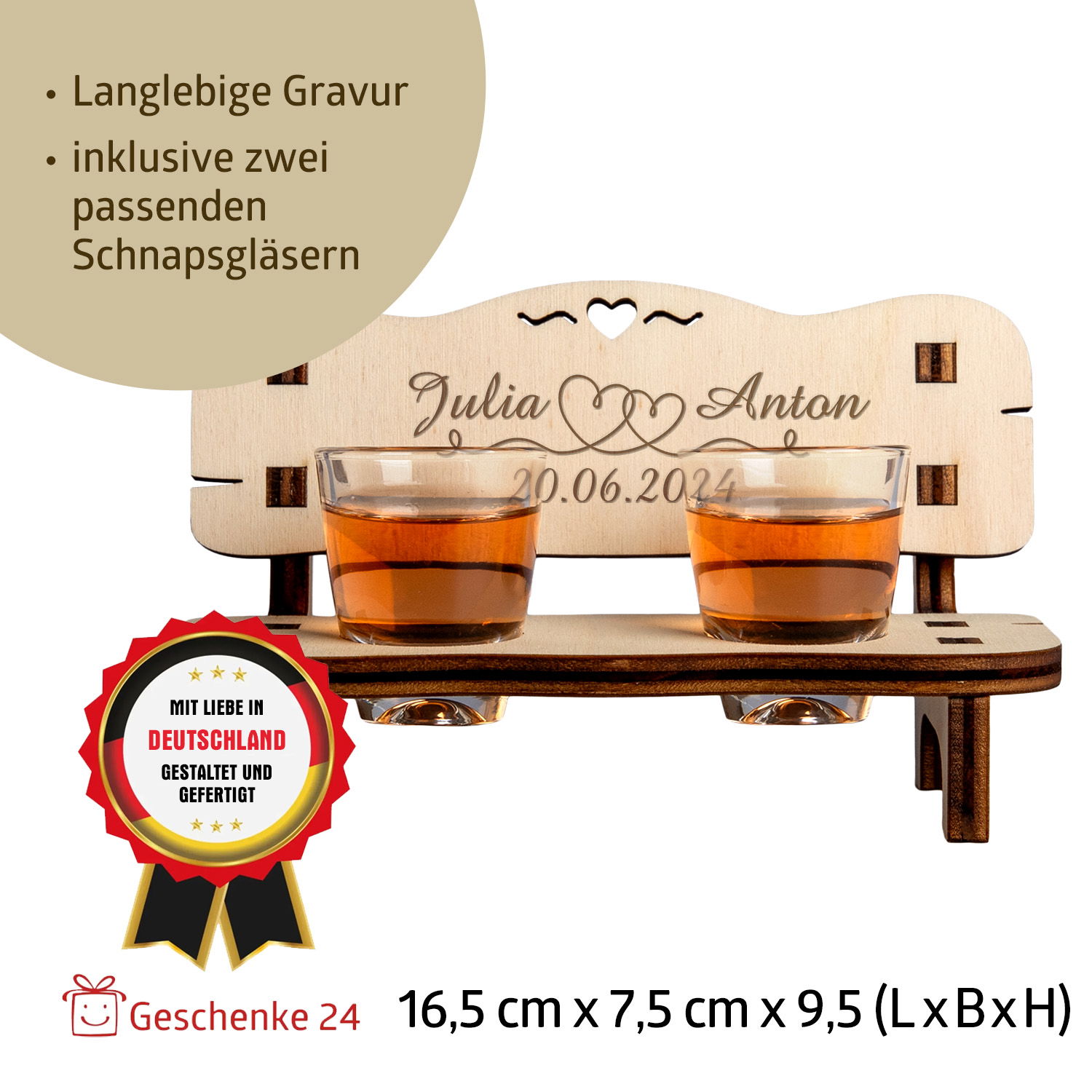 Schnapsbank mit Gravur zur Hochzeit