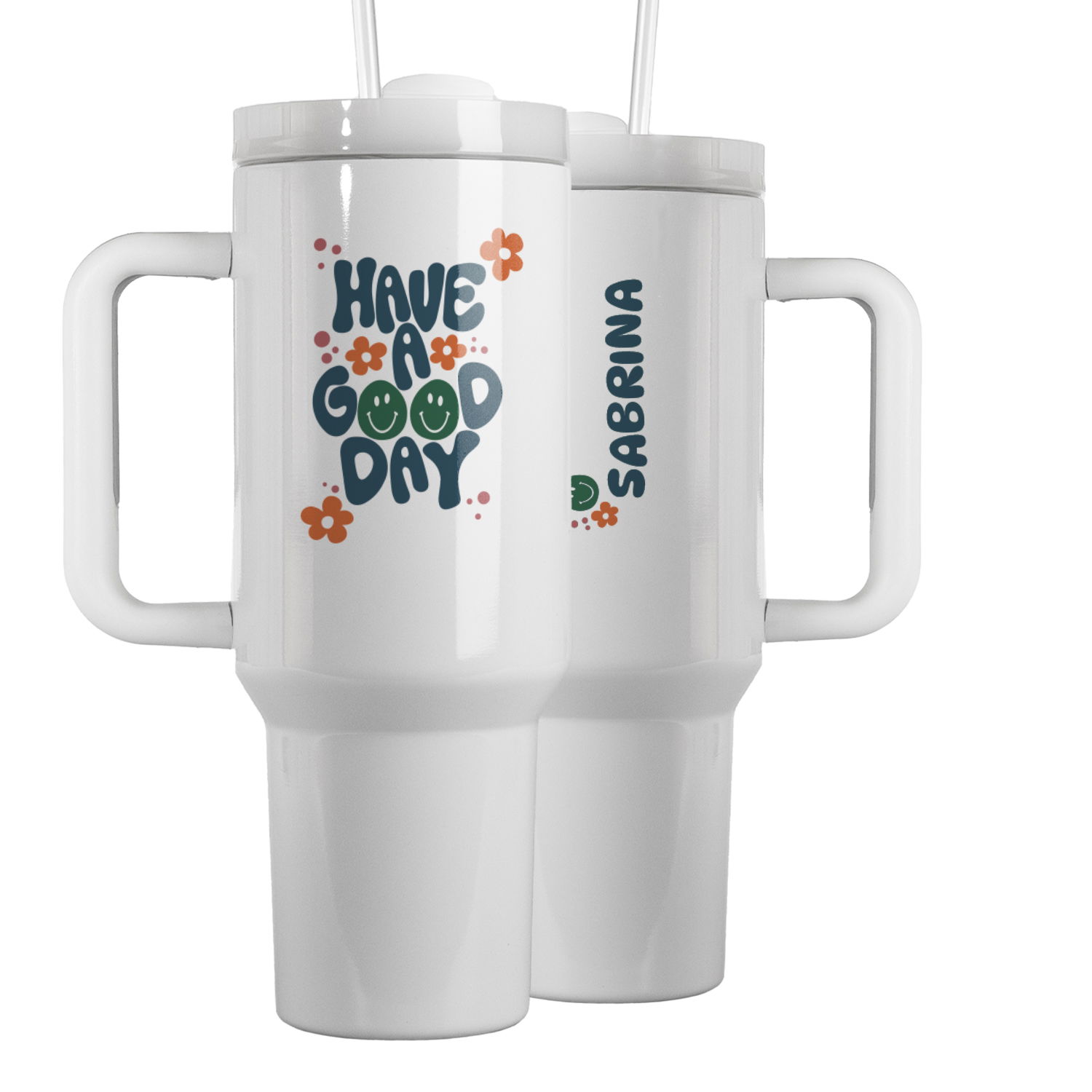 Thermo-Becher mit Griff und Wunschname