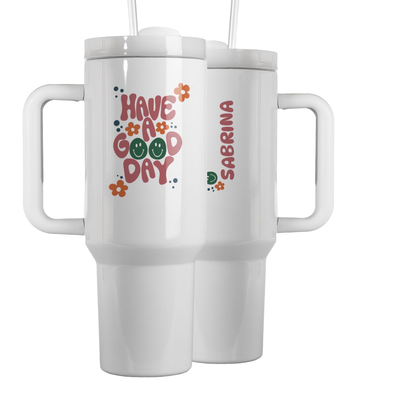 Thermo-Becher mit Griff und Wunschname