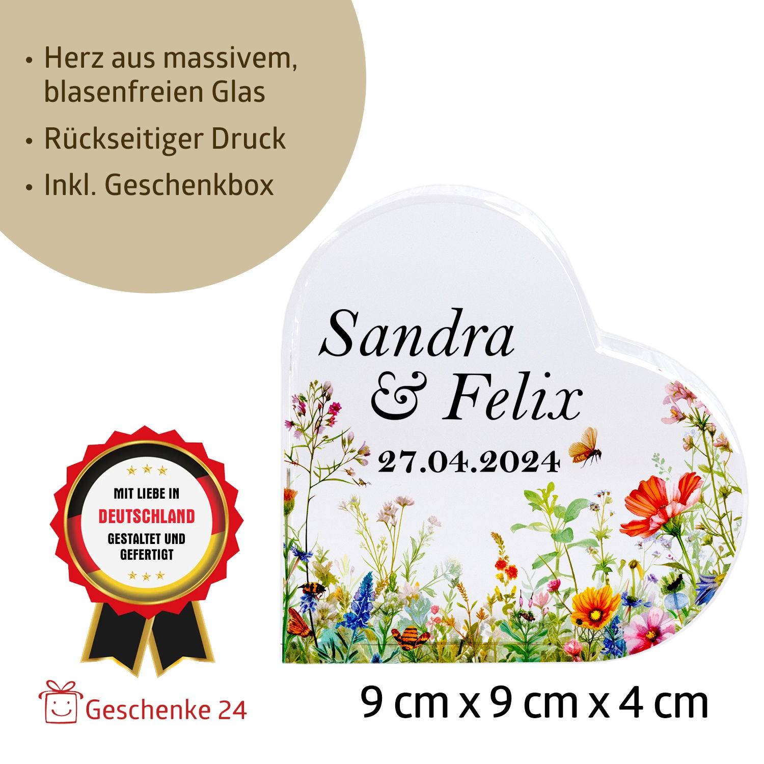 Glasherz zur Hochzeit