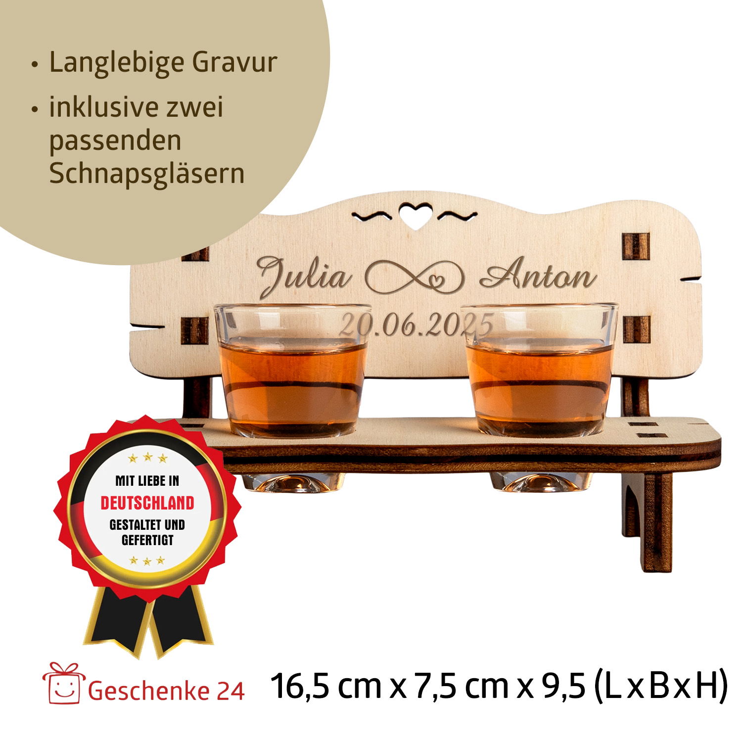 Schnapsbank mit Gravur zur Hochzeit