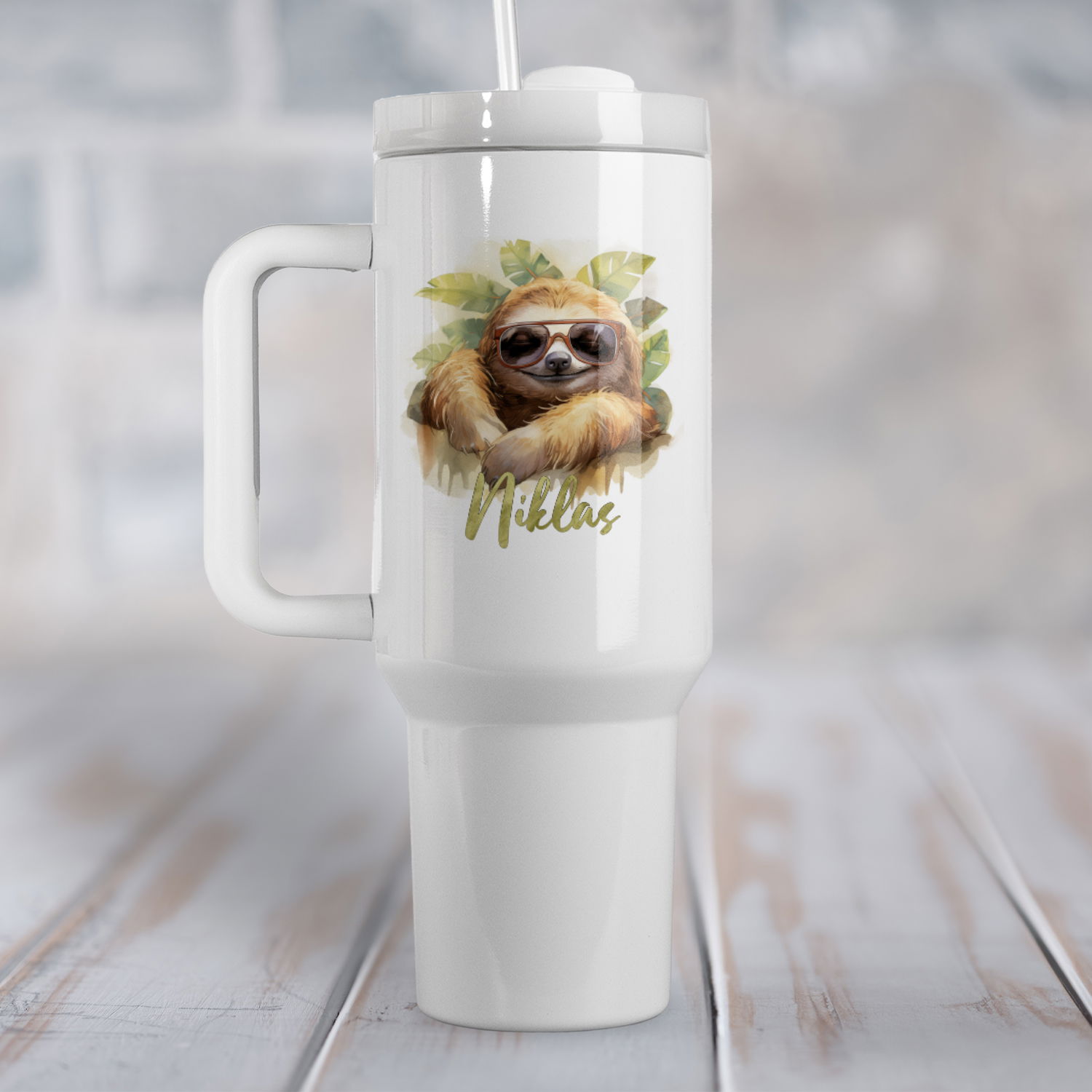 Thermo-Becher mit Griff und Wunschname