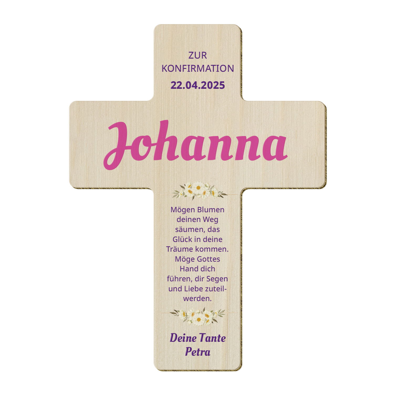 Holzkreuz zur Konfirmation mit Personalisierung