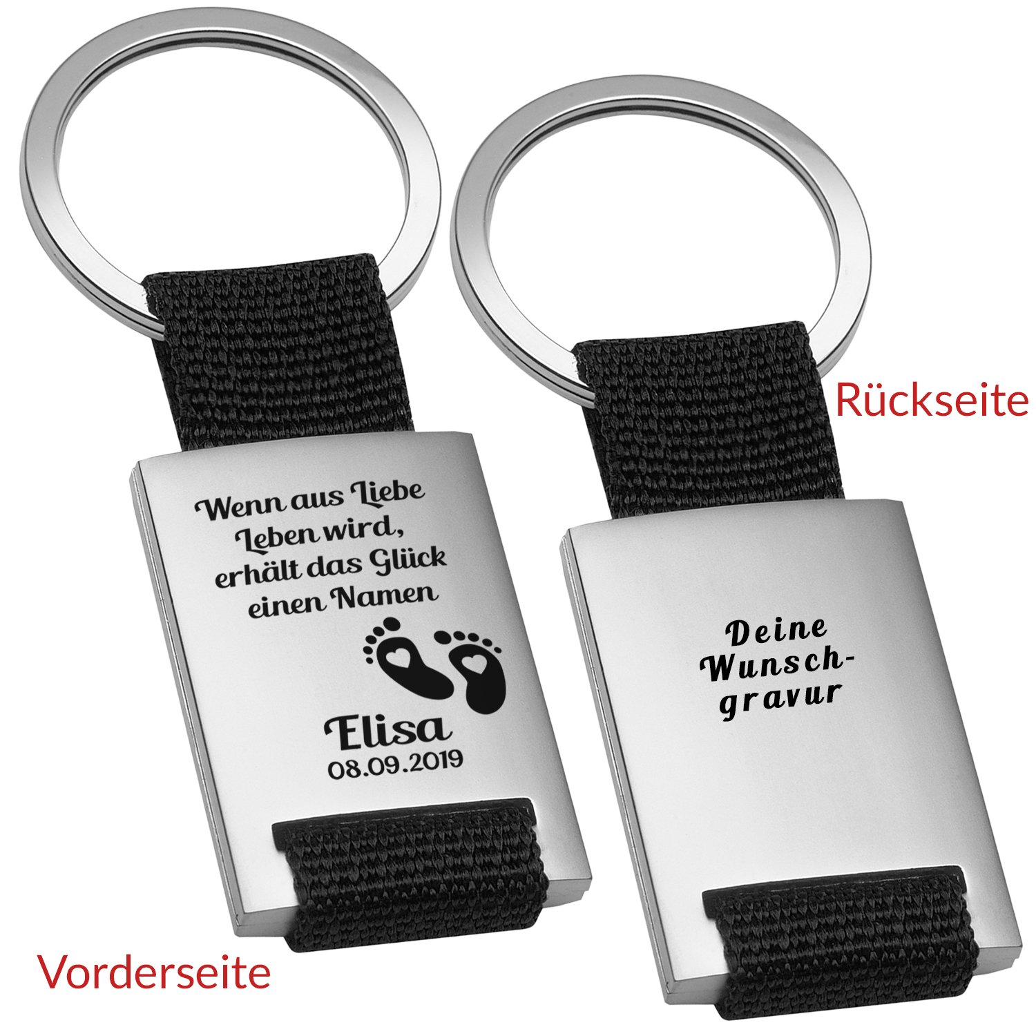 Schlüsselanhänger mit Fußabdrücken und persönlicher Gravur