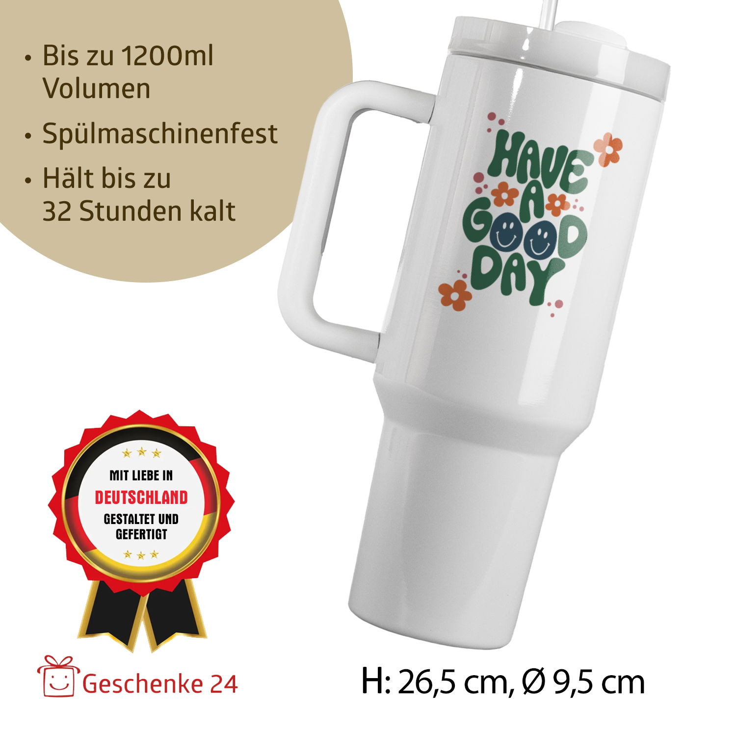 Thermo-Becher mit Griff und Wunschname