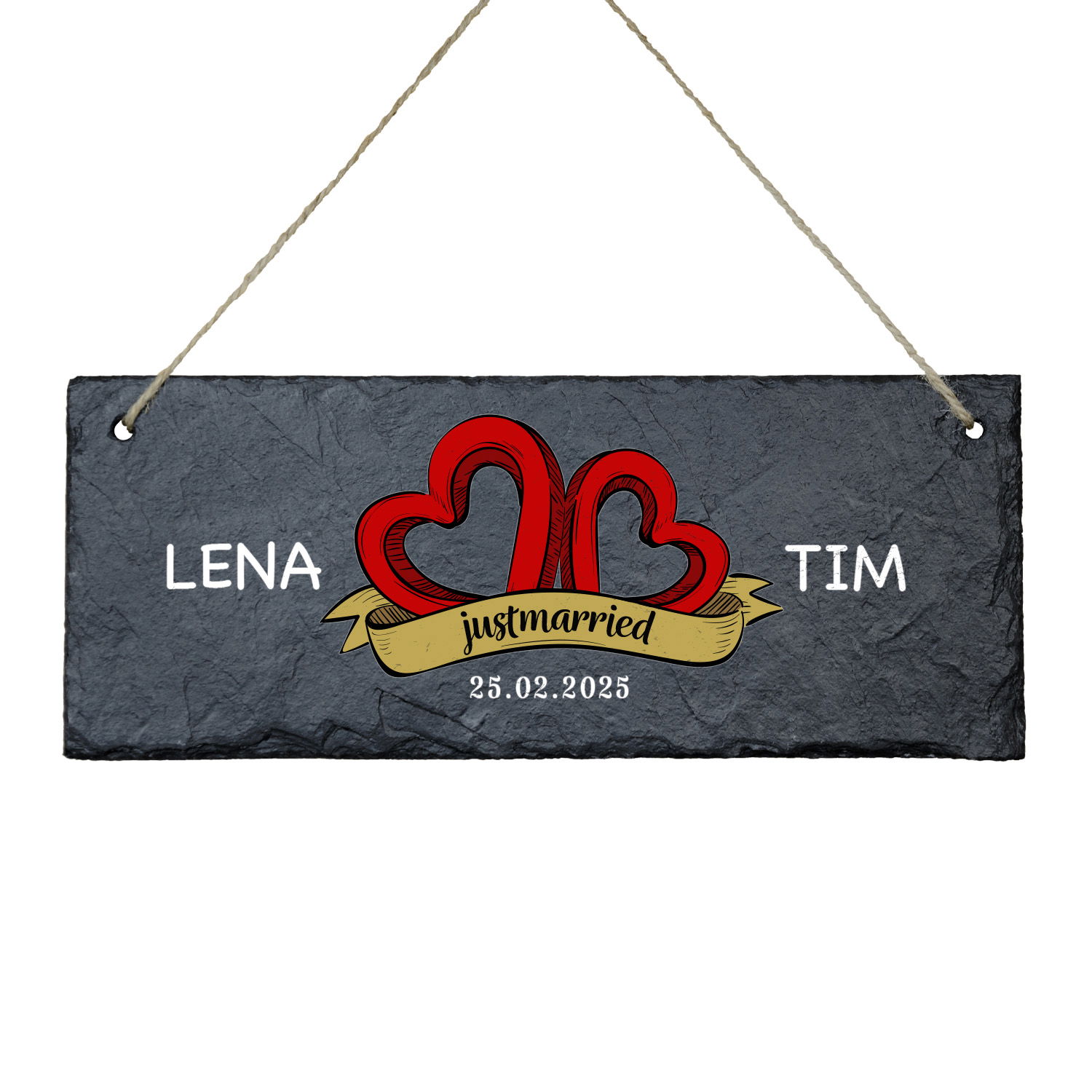 Schieferschild zur Hochzeit mit Personalisierung