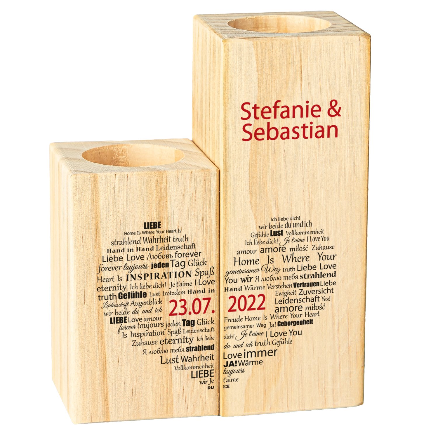 Kerzenständer Set - Wortherz mit Personalisierung