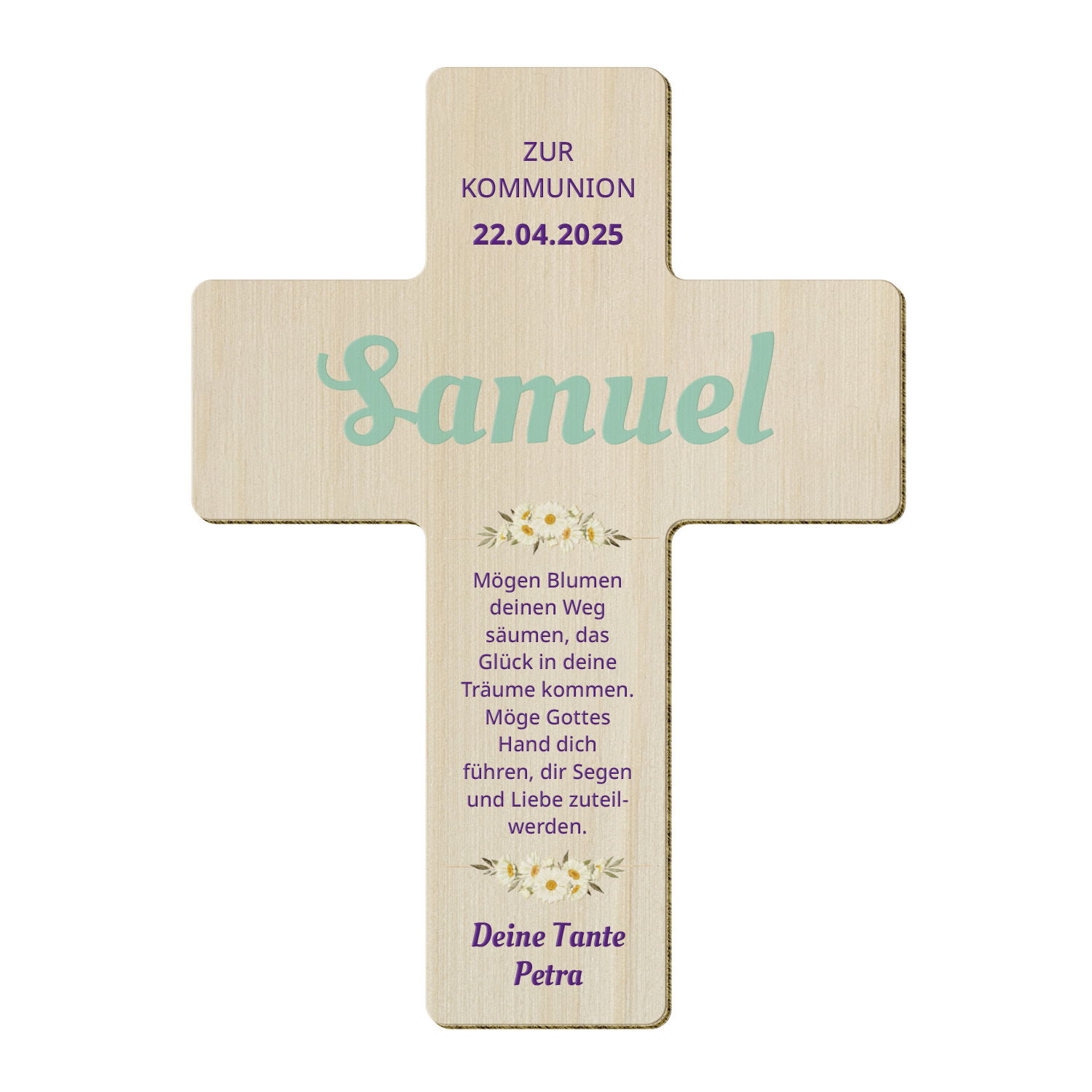 Holzkreuz zur Kommunion mit Personalisierung  
