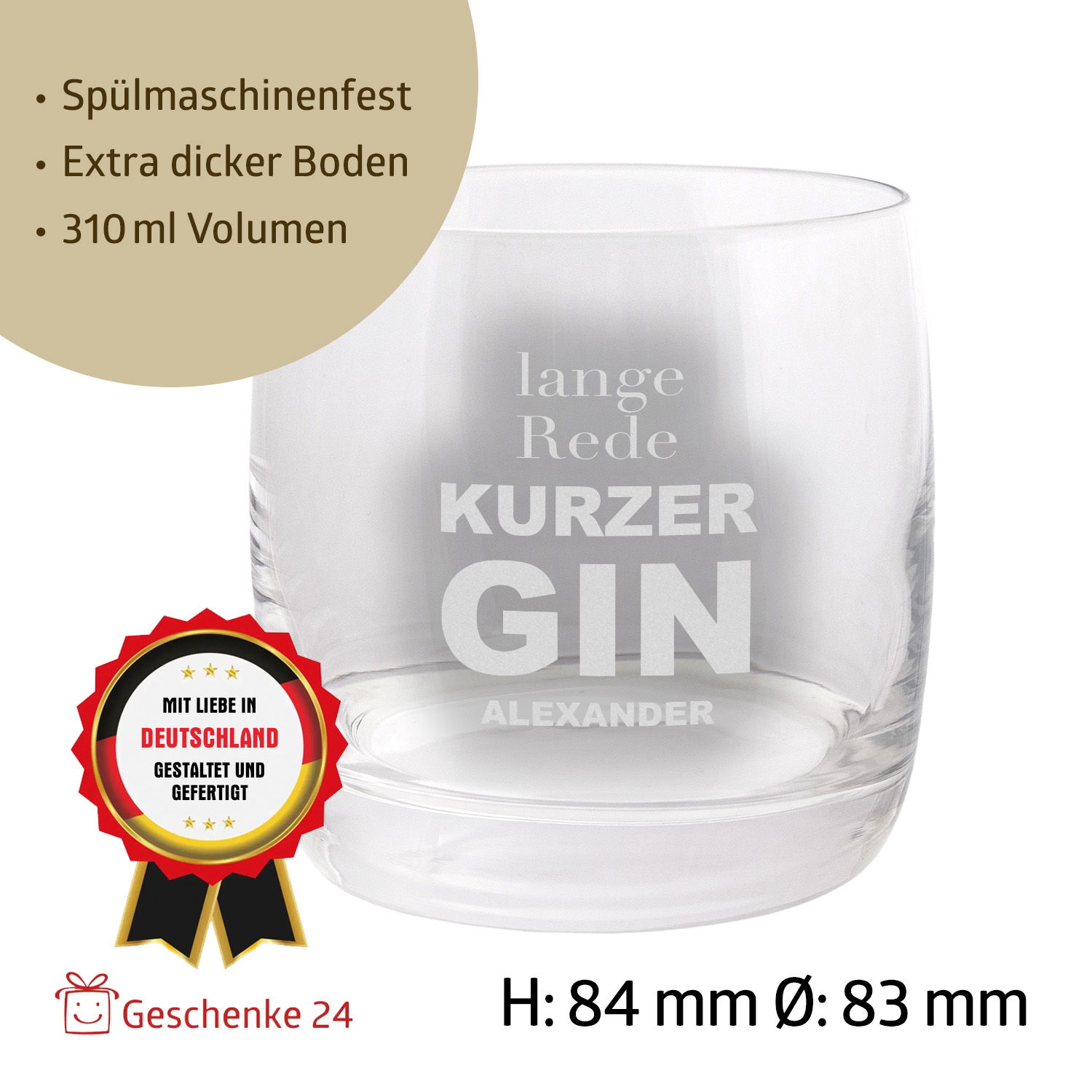 Ginglas mit graviertem Spruch