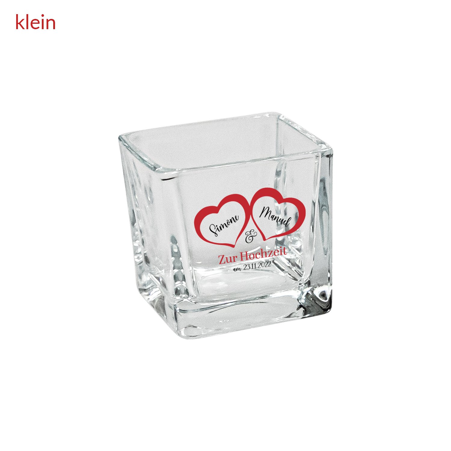 Teelicht-Sandra-Rich-Freisteller-Motiv-Hochzeit-Herzen-Vase-klein Teelichthalter Hochzeit - mit Personalisierung