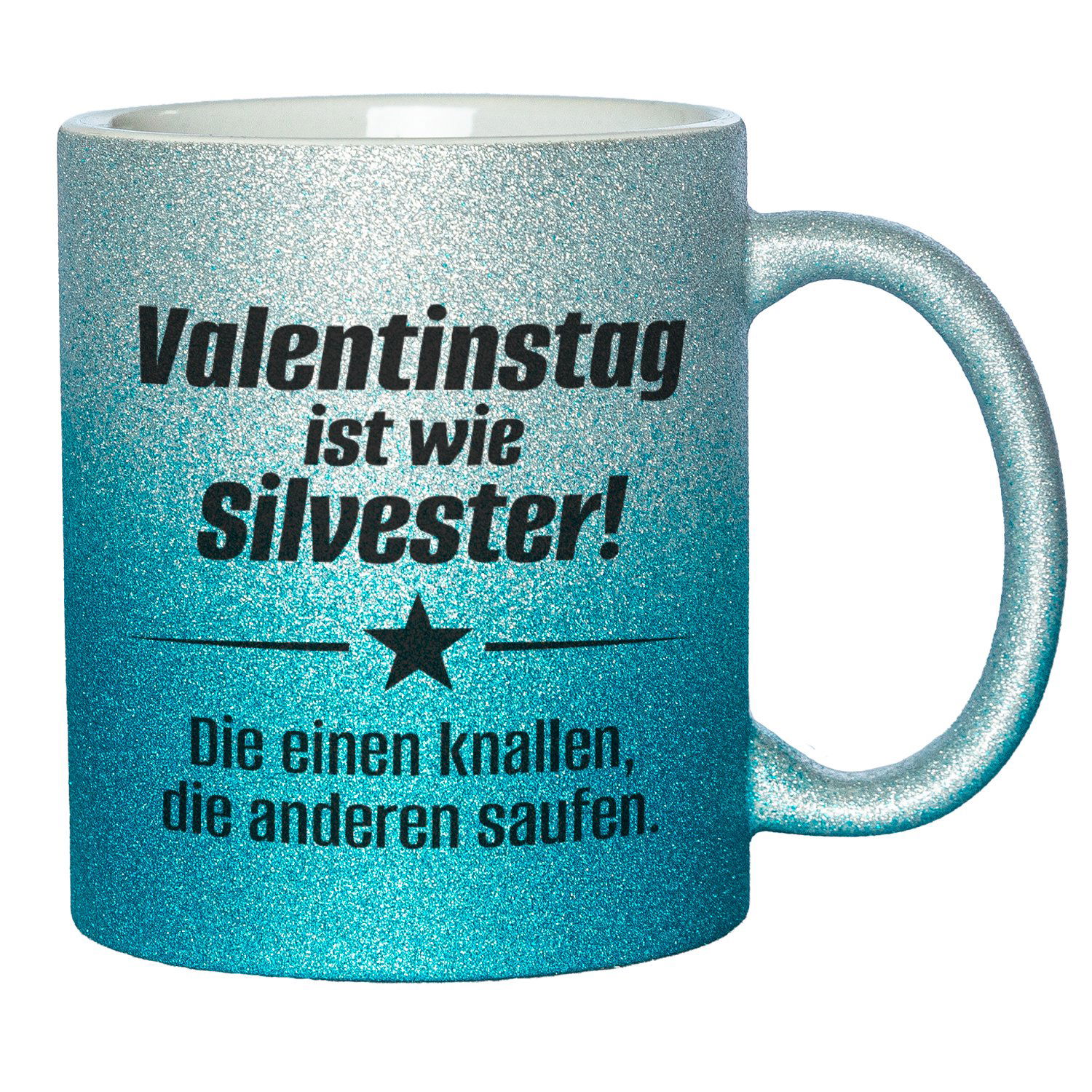 Glitzertasse mit lustigen Sprüchen