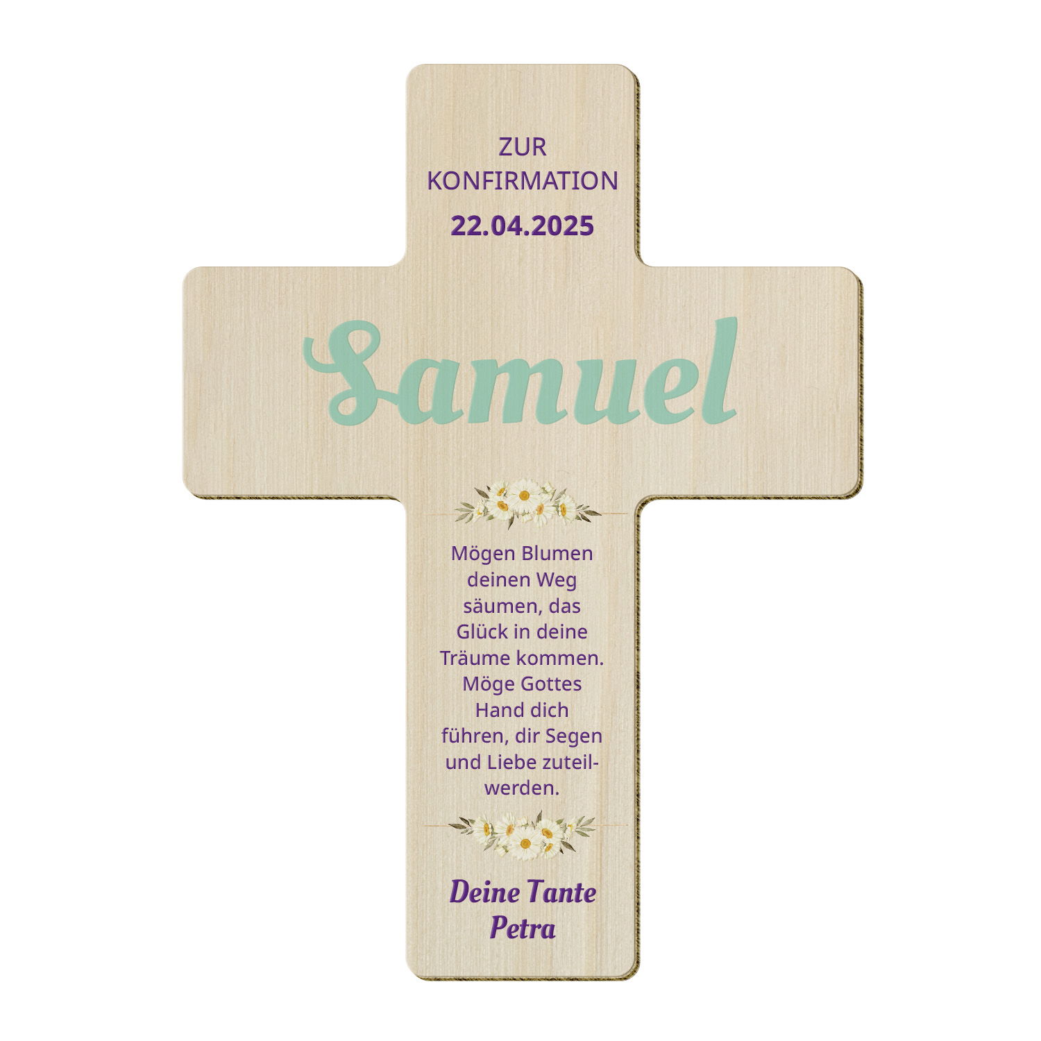 Holzkreuz zur Konfirmation mit Personalisierung