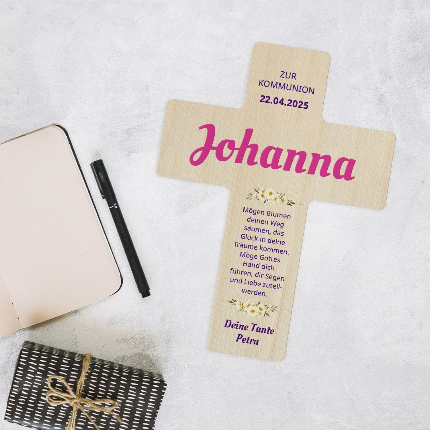 Holzkreuz zur Kommunion mit Personalisierung  