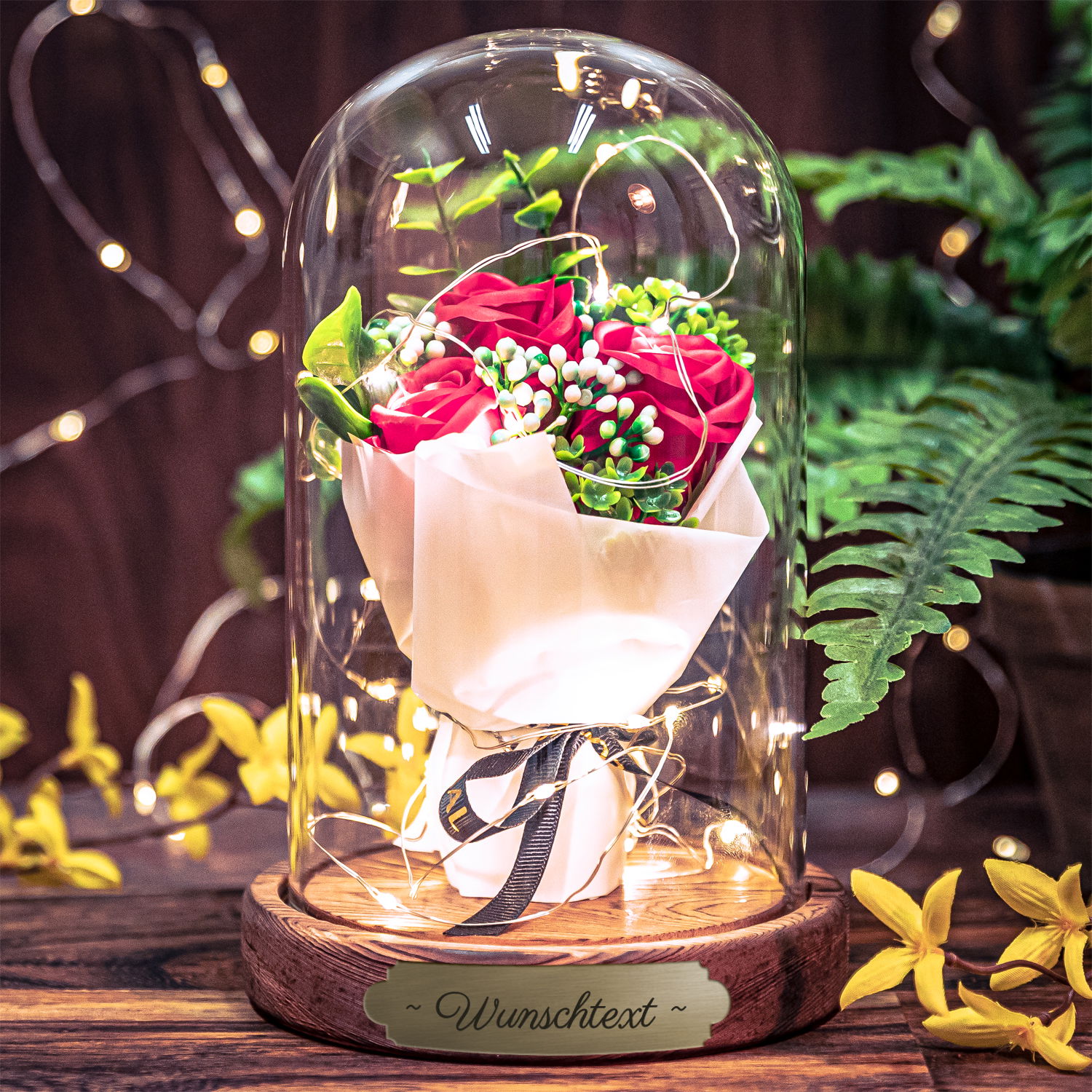 Ewige Rose im Glas mit Gravur