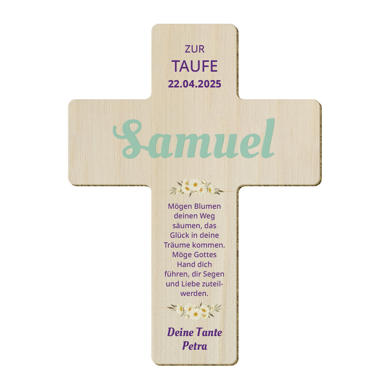 Holzkreuz zur Taufe mit Personalisierung 