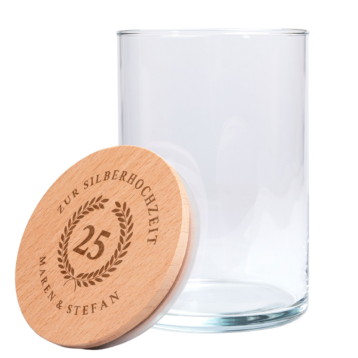 Vorratsglas mit Deckel zur Silberhochzeit 