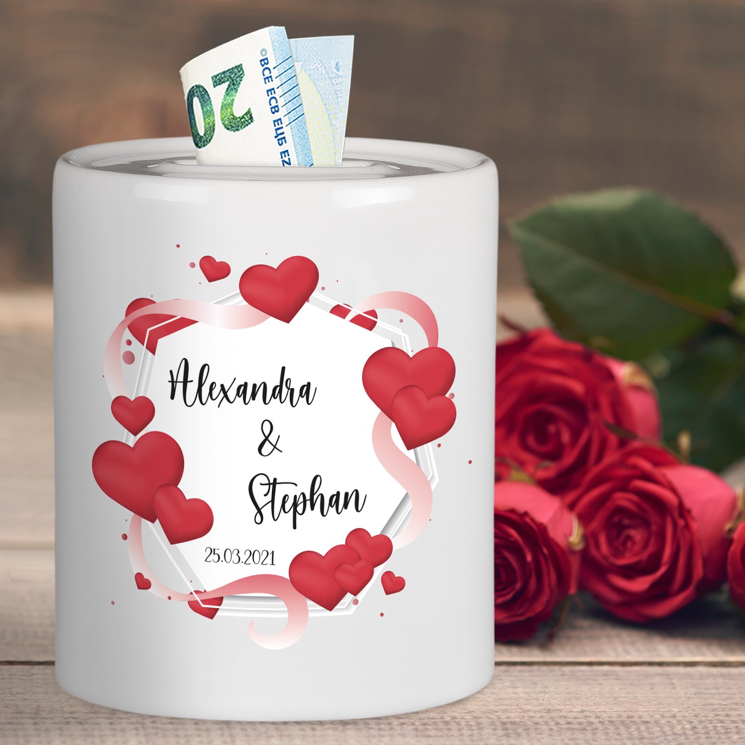 Spardose für Paare - Herzen