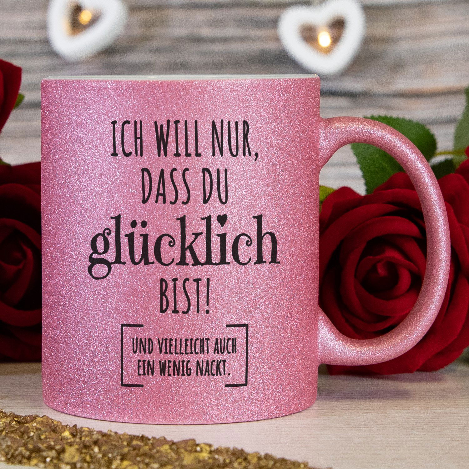 Glitzertasse mit lustigen Sprüchen