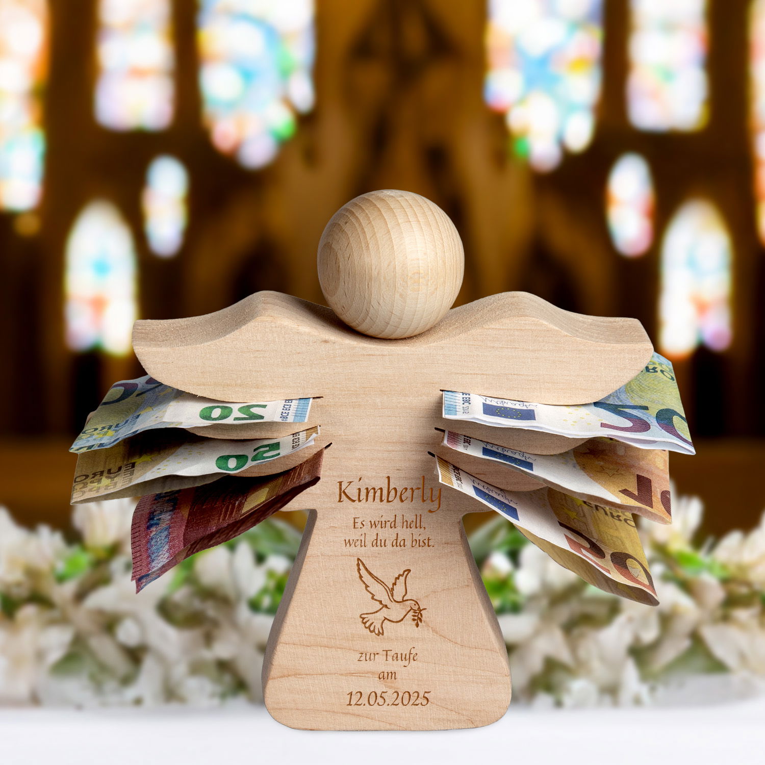 Schutzengel zur Taufe mit Gravur - Taufgeschenk mit Wunschname