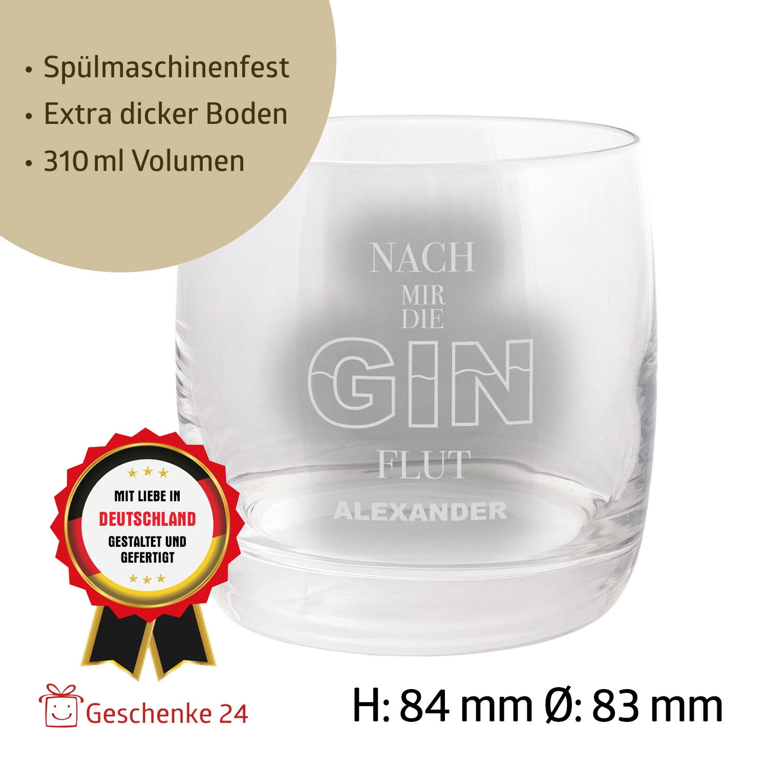 Ginglas mit graviertem Spruch