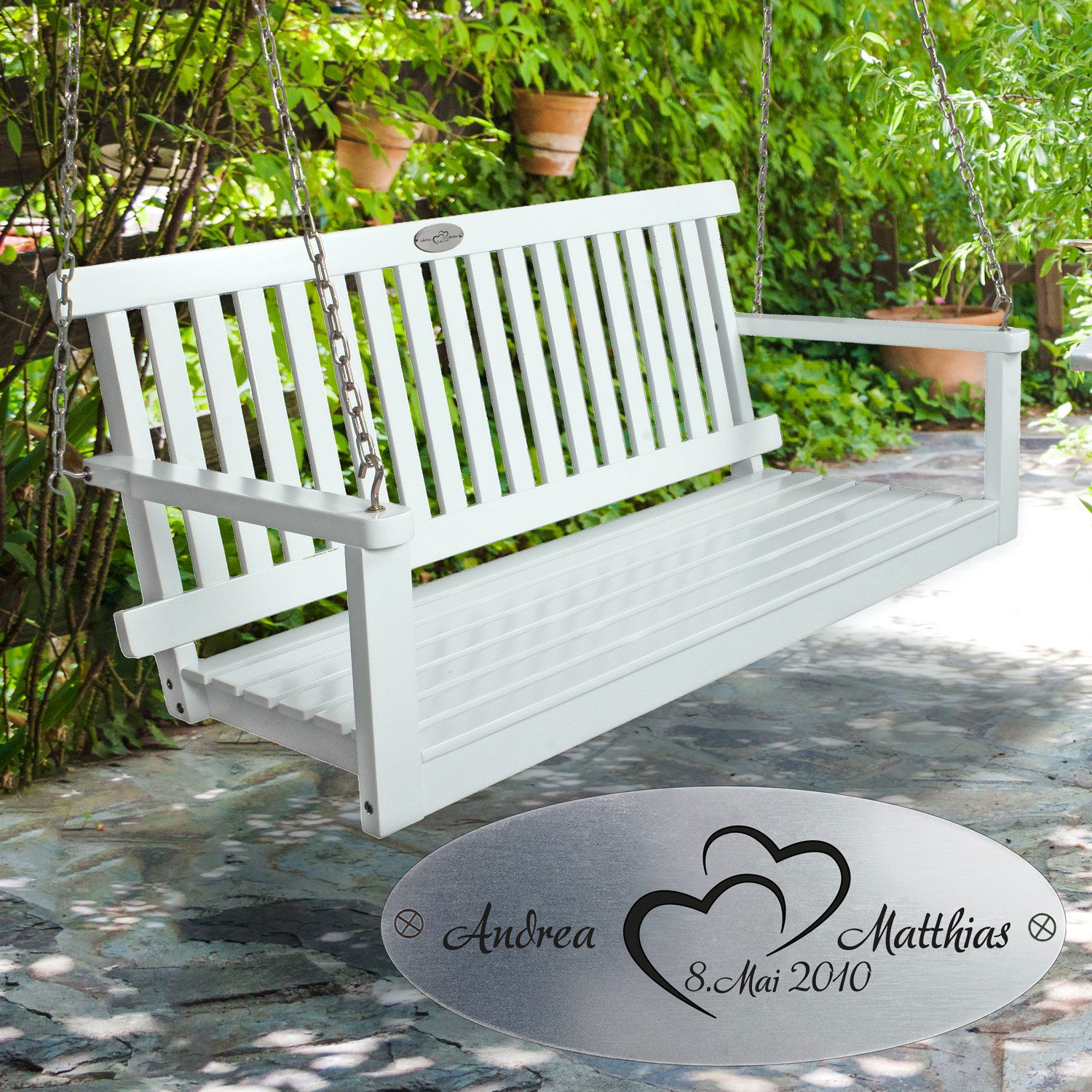 Gartenbank zum Hochzeitstag mit Personalisierung