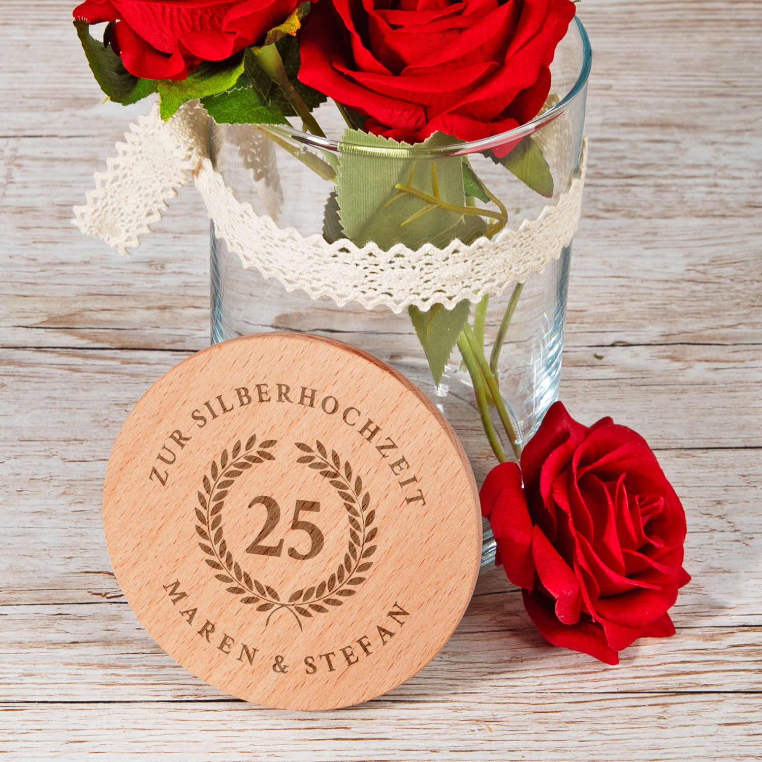 Vorratsglas mit Deckel zur Silberhochzeit 