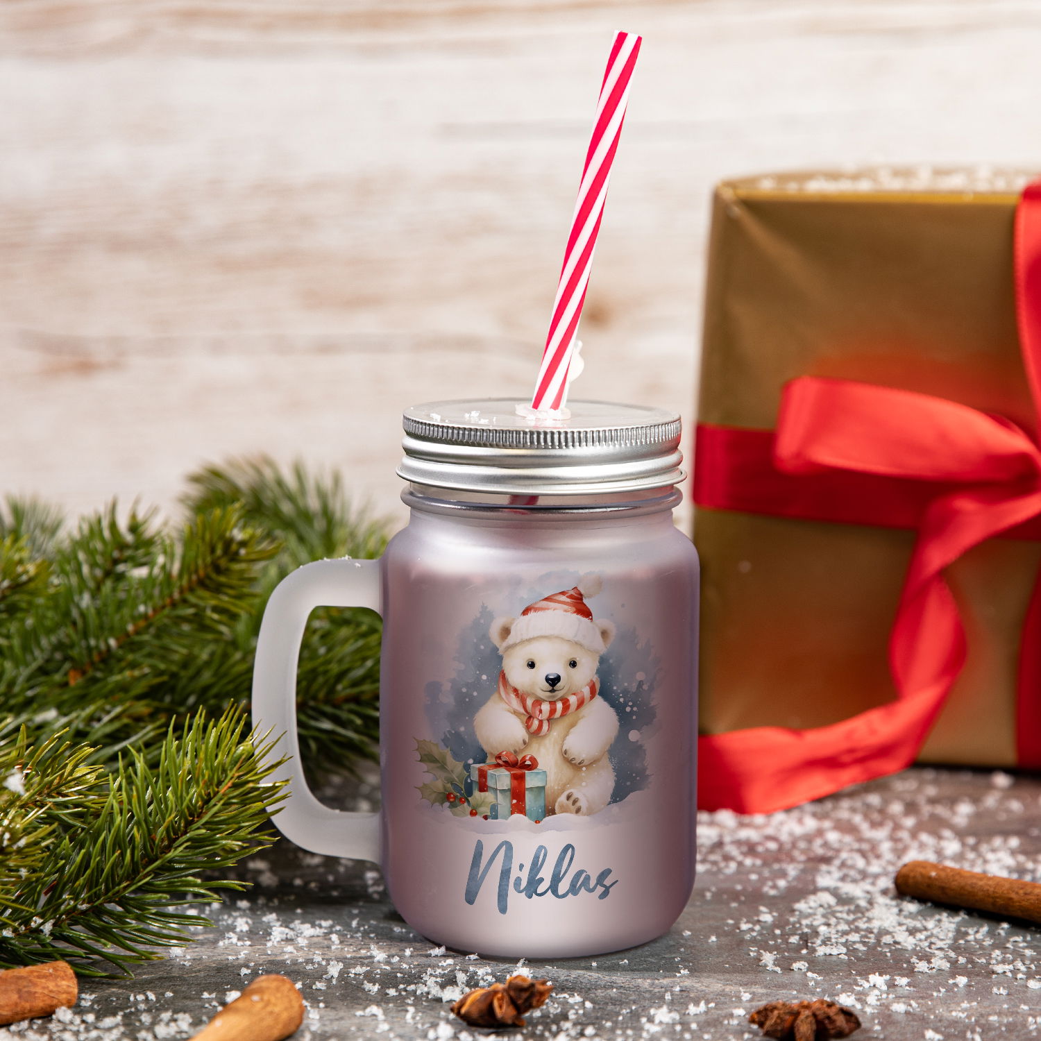 Weihnachtliches Henkelglas mit Wunschname