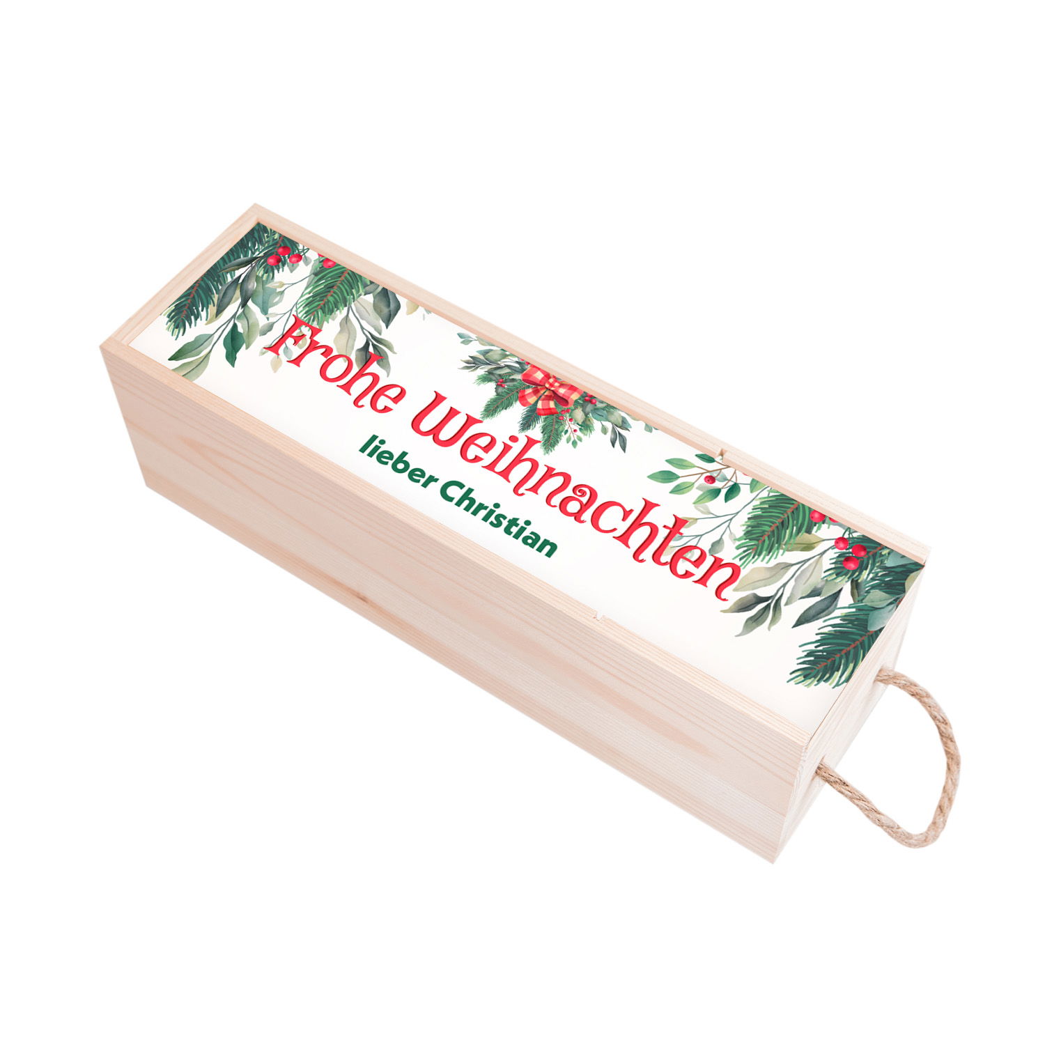 Weihnachtliche Holzbox für Weinflaschen 