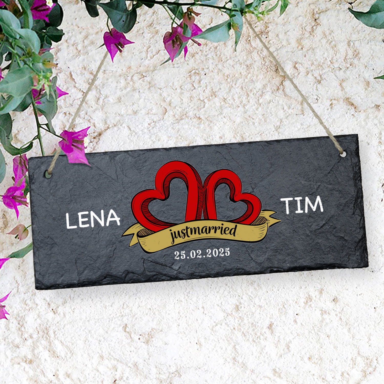 Schieferschild zur Hochzeit mit Personalisierung