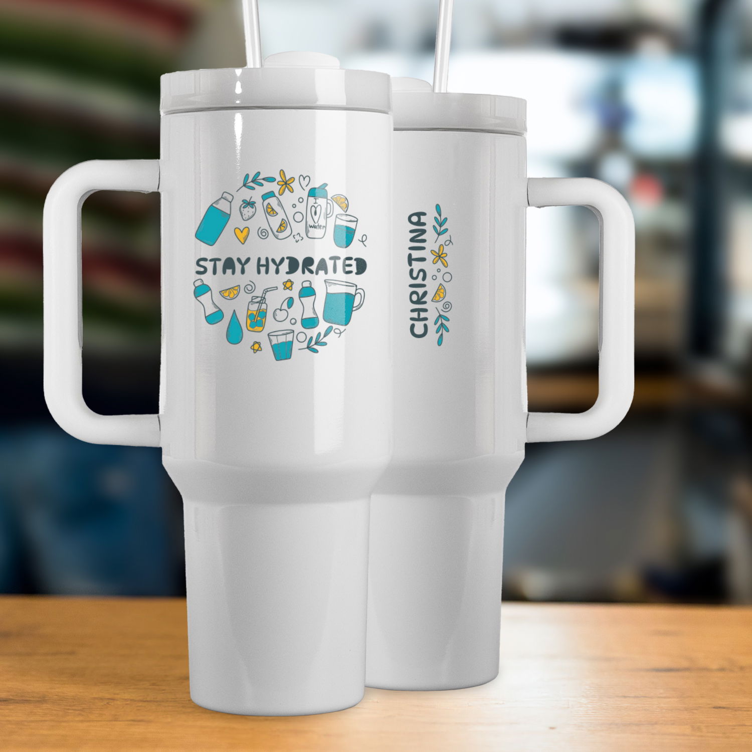 Thermo-Becher mit Griff und Wunschname