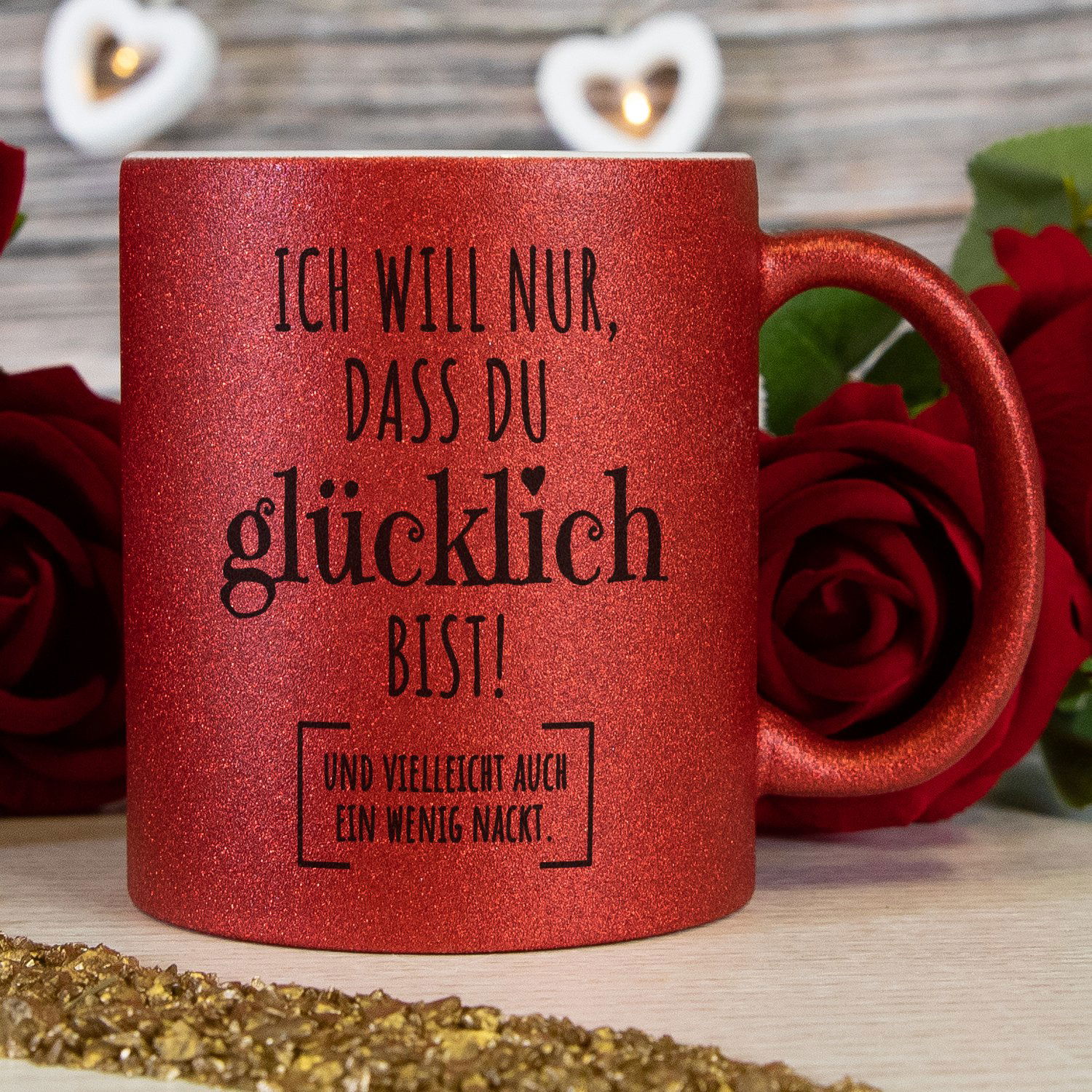 Glitzertasse mit lustigen Sprüchen