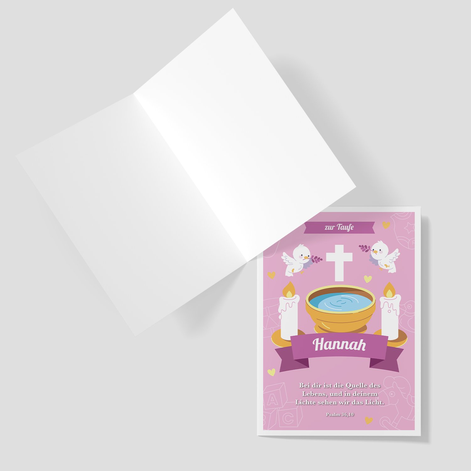 Grußkarte zur Taufe - Taufbecken in Rosa