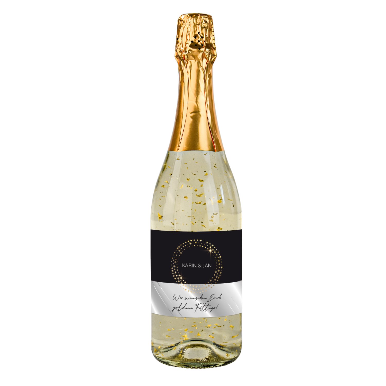 Goldener Weihnachtssekt mit Personalisierung