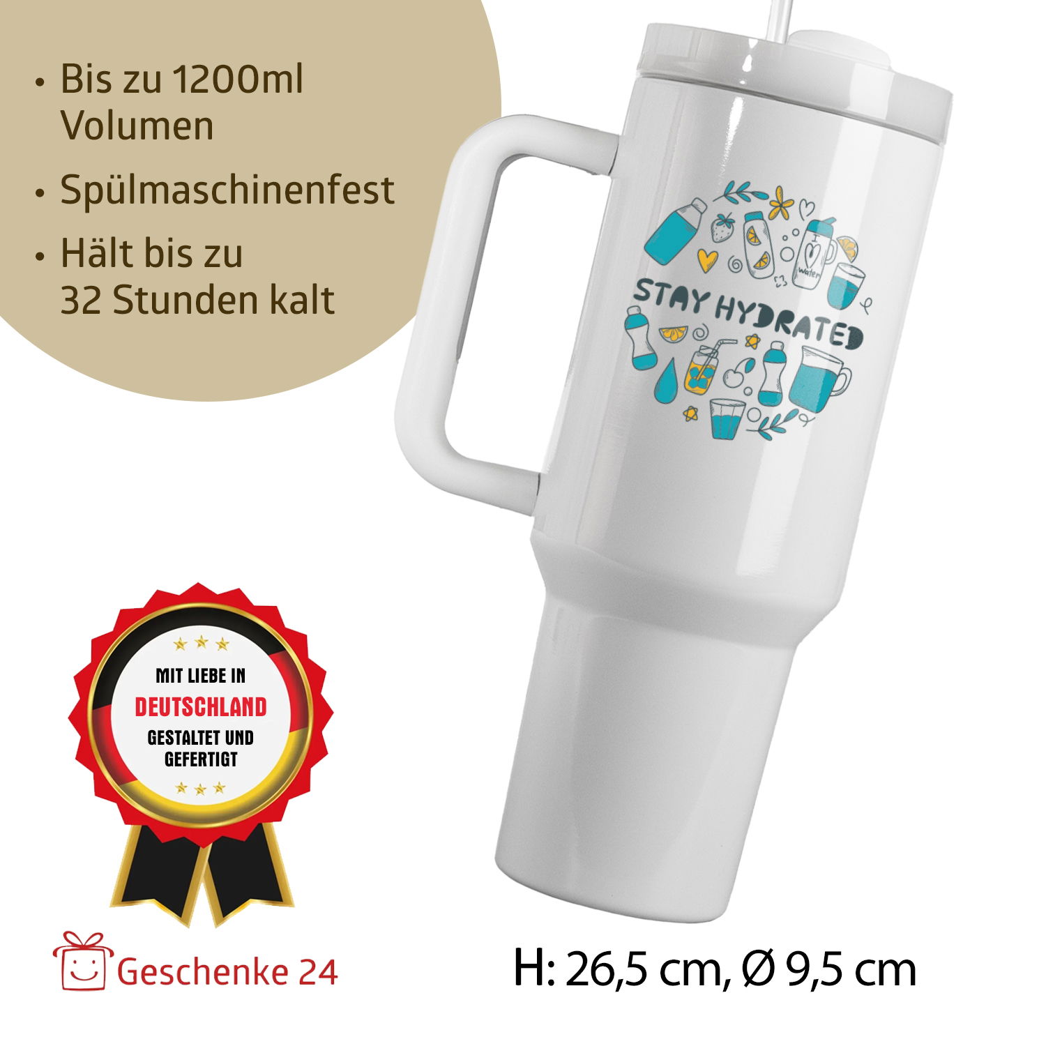 Thermo-Becher mit Griff und Wunschname
