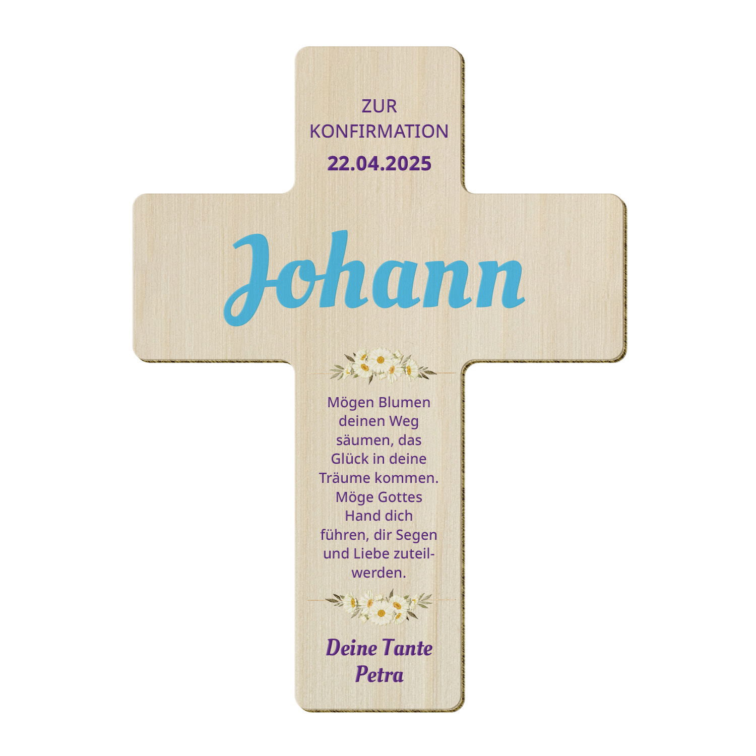 Holzkreuz zur Konfirmation mit Personalisierung