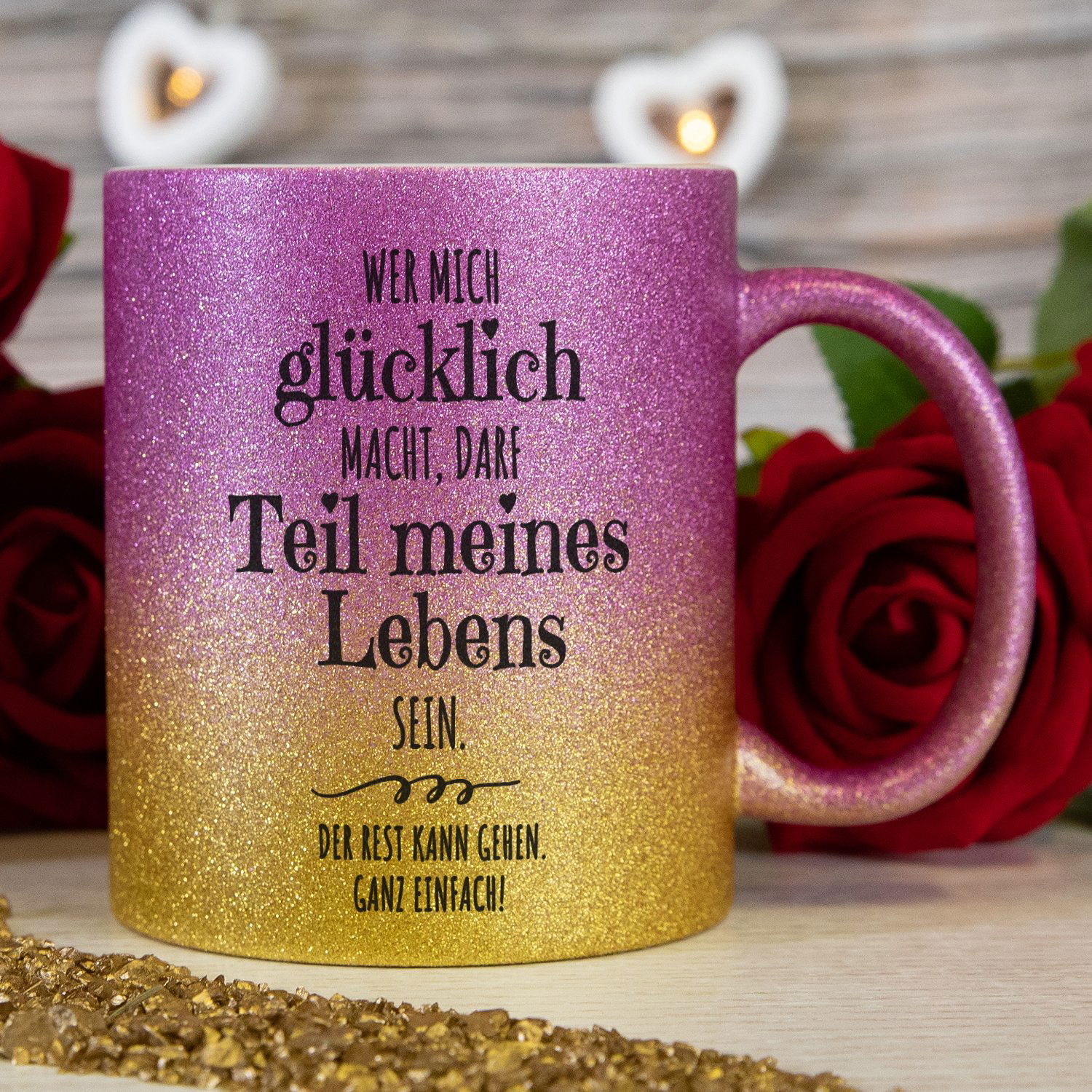 Glitzertasse mit lustigen Sprüchen
