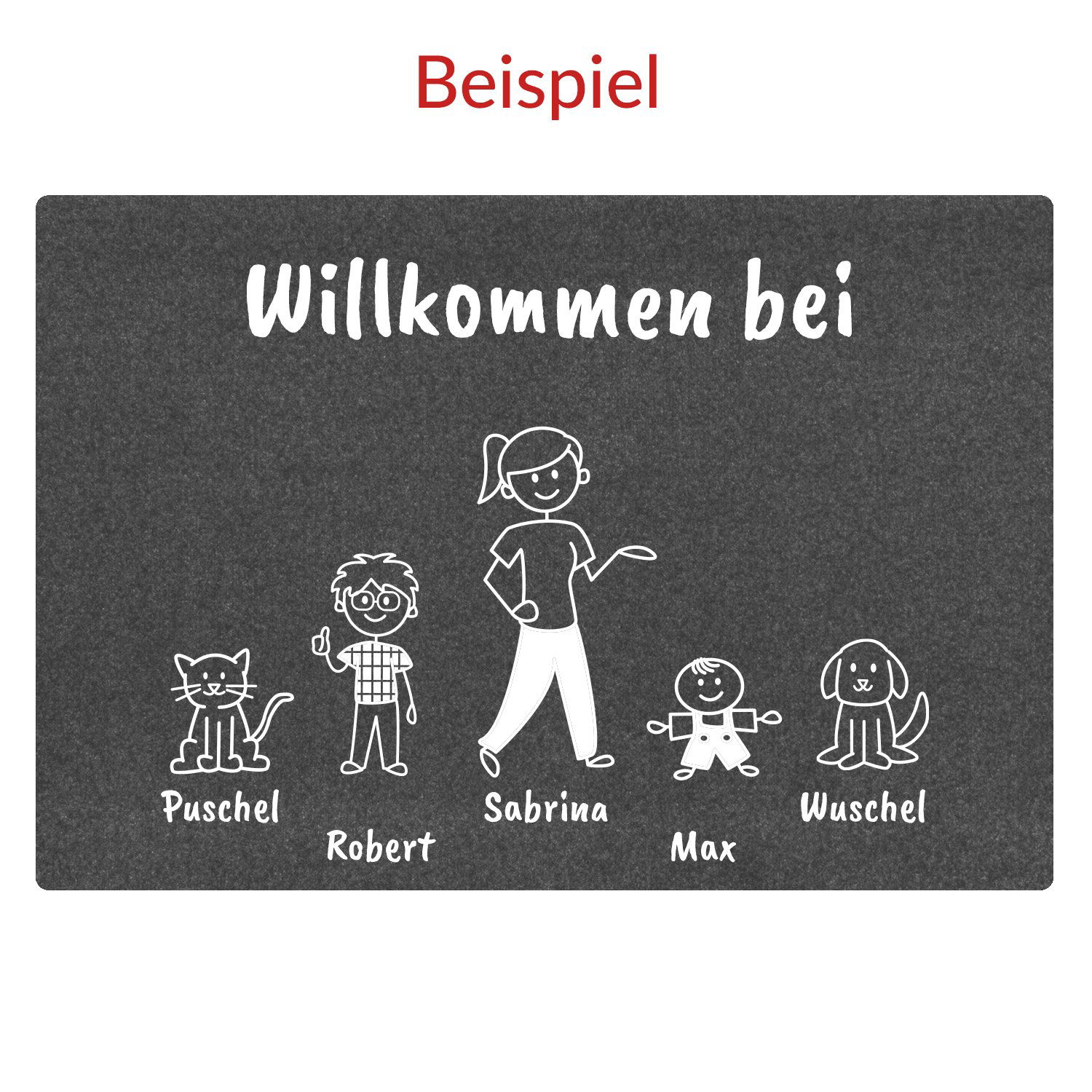 Fussmatte-shopbilder-5-Personen-single-personalisiert-dunkelgrau Comic Fußmatte