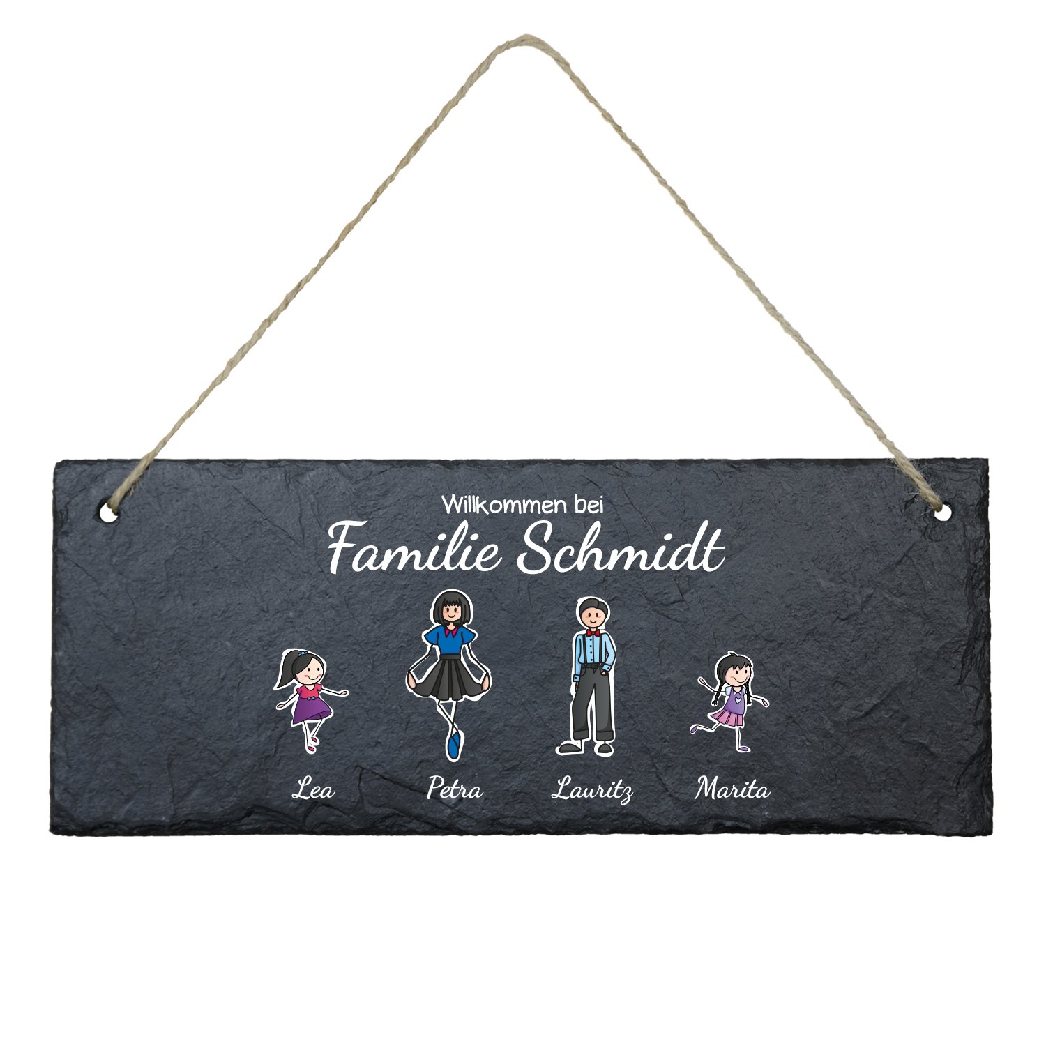 Schiefertafel_Comic-Familie_farbig_4-Personen_Freisteller-personalisiert Schiefertafel Familie bunt - mit Personalisierung