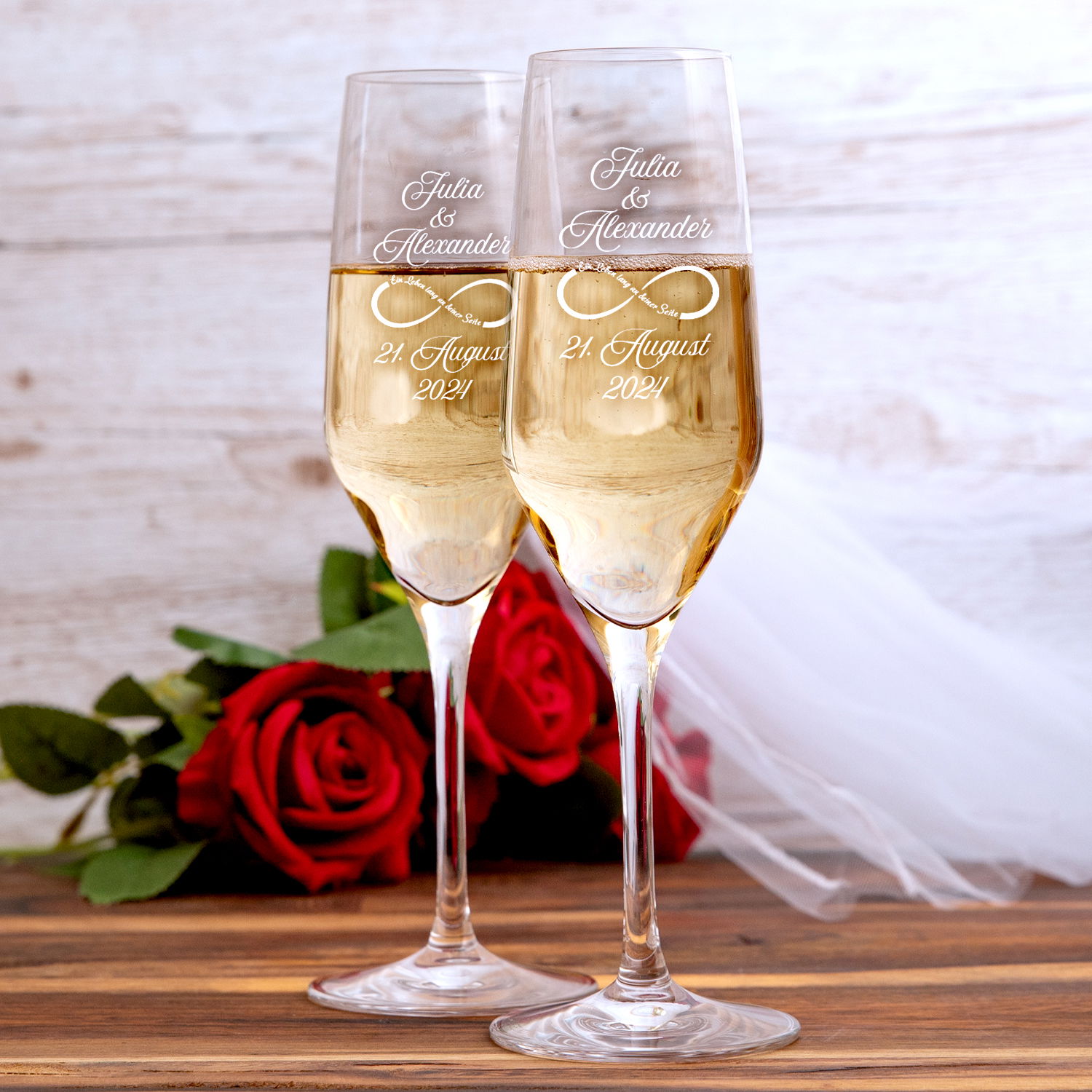 Sektglas Set - Hochzeit mit Gravur
